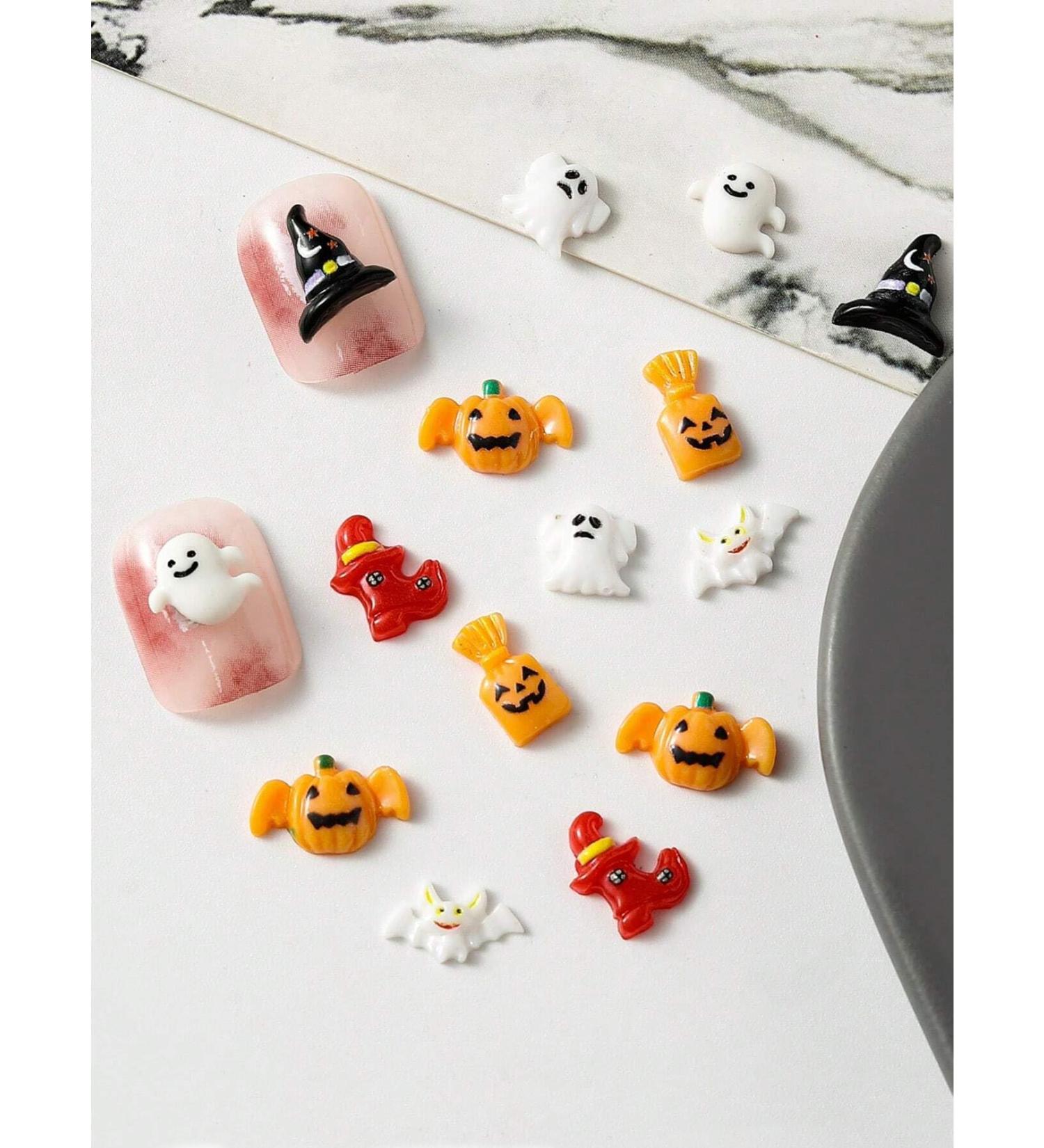24pcs Halloween 3D Nail Art Charms Mix Pumpkin Ghost Nail Art Magic Hat Mini Cabochon Nail Art Decoration DIY Nail Charms Nail DIY Nail Art Jewelry - Buy Online on GoSupps.com