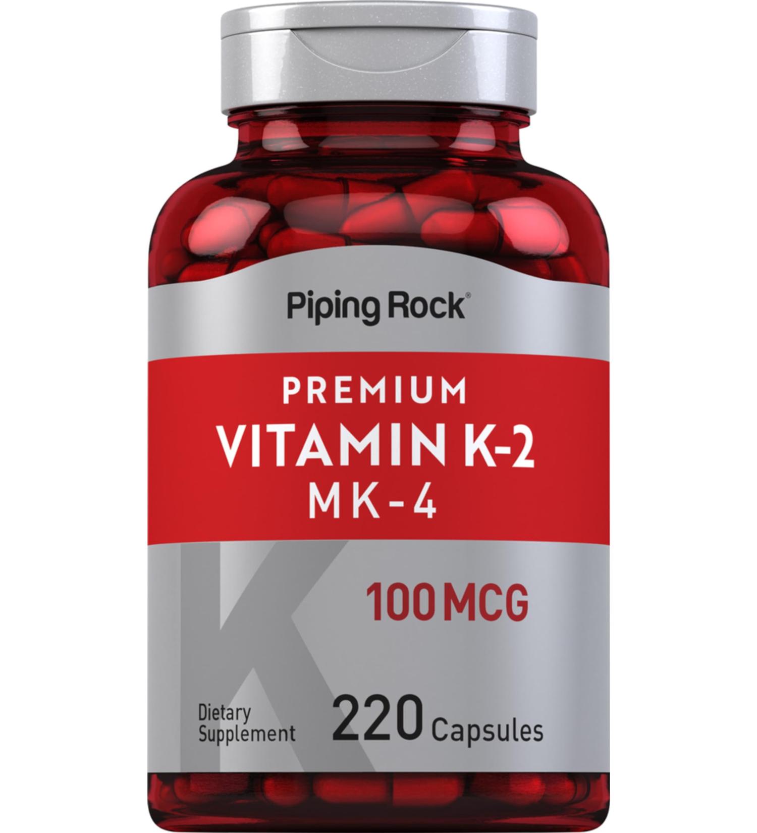 Piping Rock Vitamin K2 MK4 Supplement | 100 mcg | 220 Capsules | Non GMO & Gluten Free - Buy Online on GoSupps.com