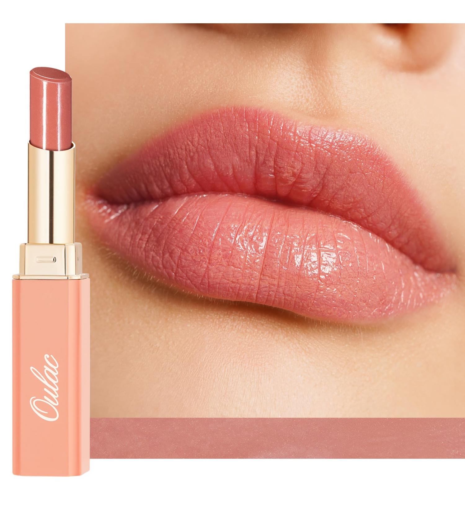 Oulac Nude Peach Lipstick - Moisture Shine Hydrating Lipstick & Tinted Lip Balm - Buy Online on GoSupps.com