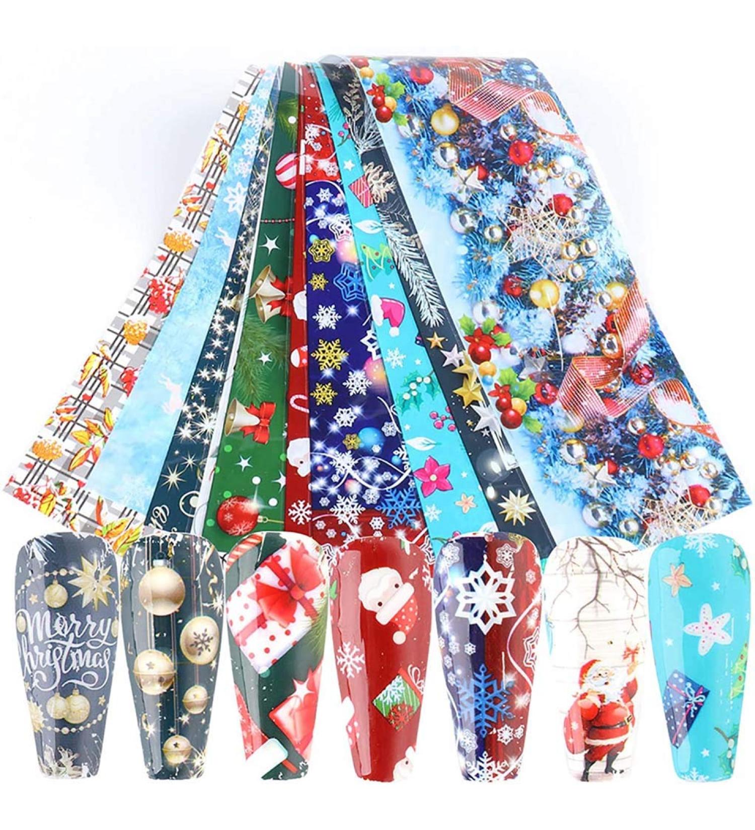 Christmas Nail Stickers -10 Sheets Christmas Nail Foil Transfers Stickers Snowflake Snowmen Santa Christmas Tree Elk Nail Decals DIY Nail Art Tips for Manicure Tips Wraps Nail Manicure Decoration (Blue) - Buy Online on GoSupps.com