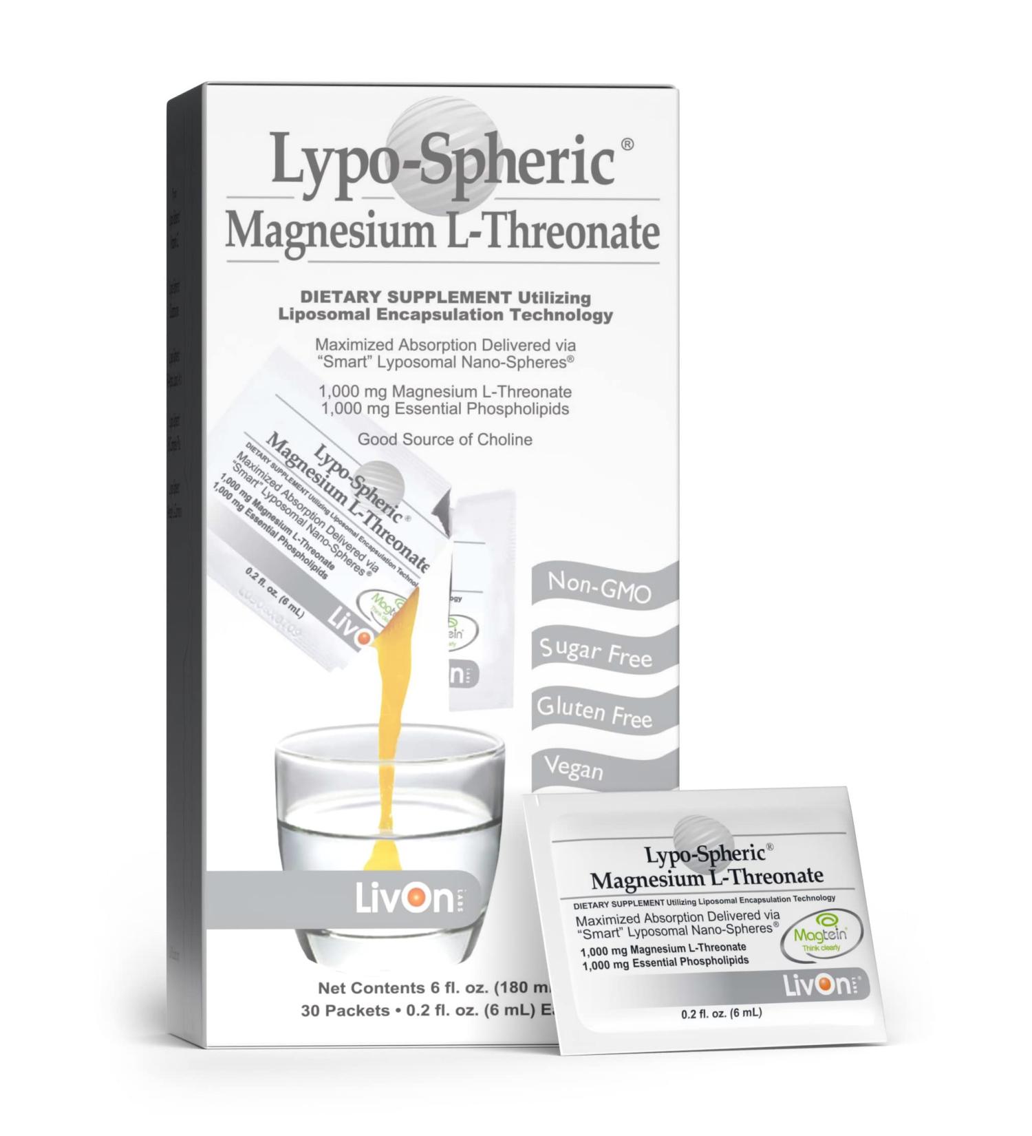 Lypo-Spheric Magnesium L-Threonate 30 Packets | 77mg per Packet | Liposome Encapsulated | Non-GMO - Buy Online on GoSupps.com