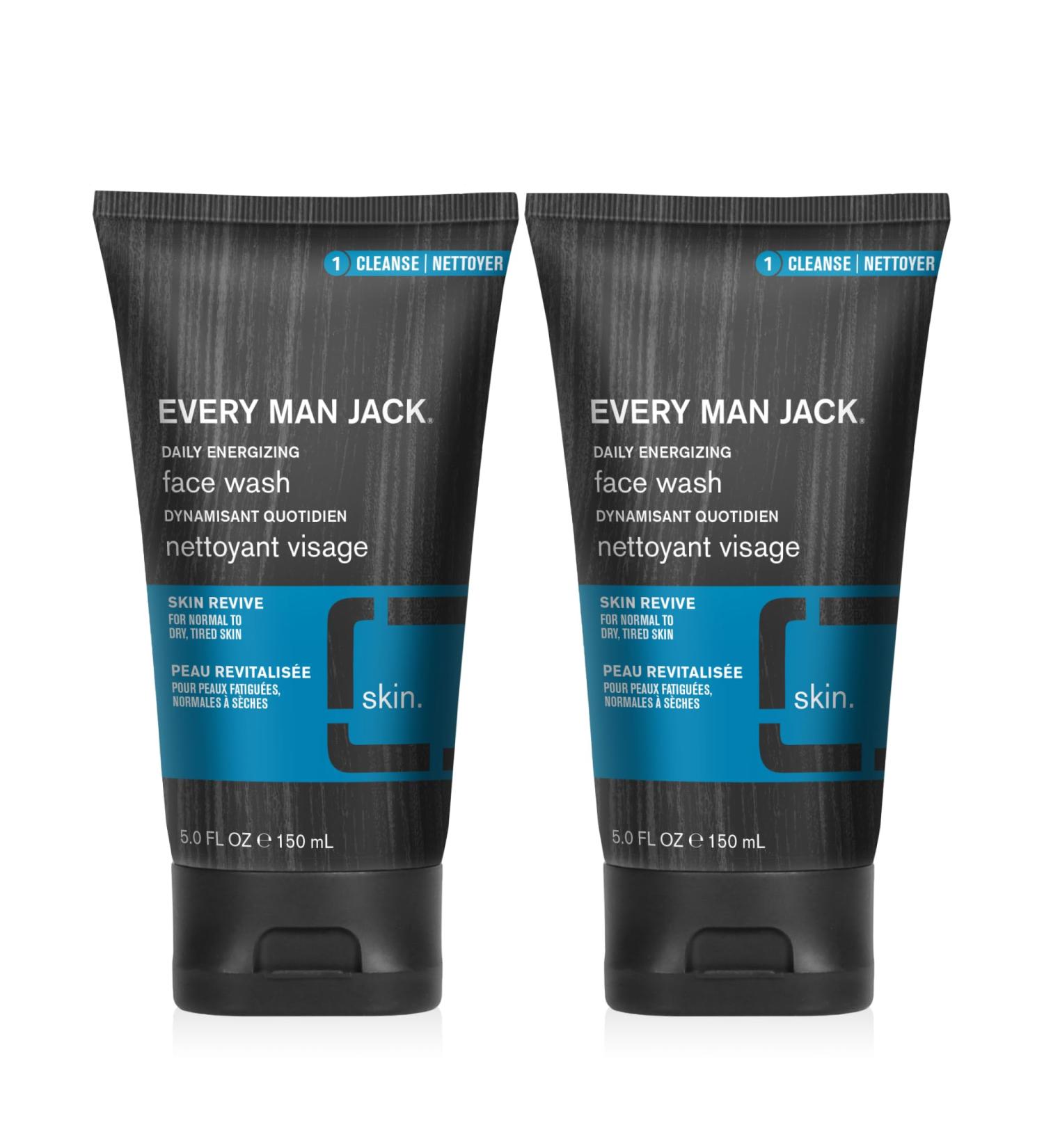 Every Man Jack Daily Energizing Face Wash for Men - Deeply Cleanse Moisturize and Revive Dry Tired Skin with Hyaluronic Acid and Caffeine - 148 mL Men's Face Wash - Twin Pack - Buy Online on GoSupps.com