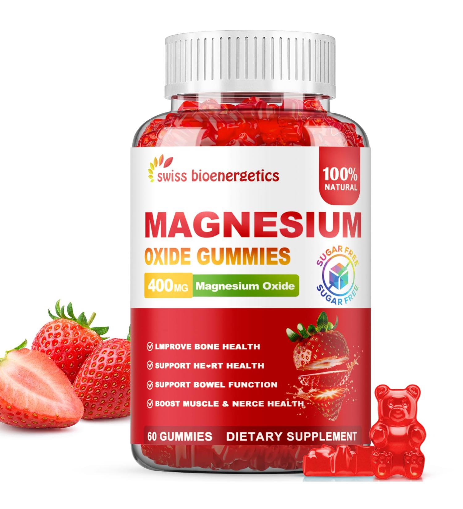 Magnesium Oxide Gummies 400mg Muscle Relaxation & Nerve Support for Adults and Kids Magnesium Oxide with Stevia & Fruit Extract Vegan Non-GMO Gluten-Free 60 Gummies Strawberry 60 Count (Pack of 1) - Buy Online on GoSupps.com