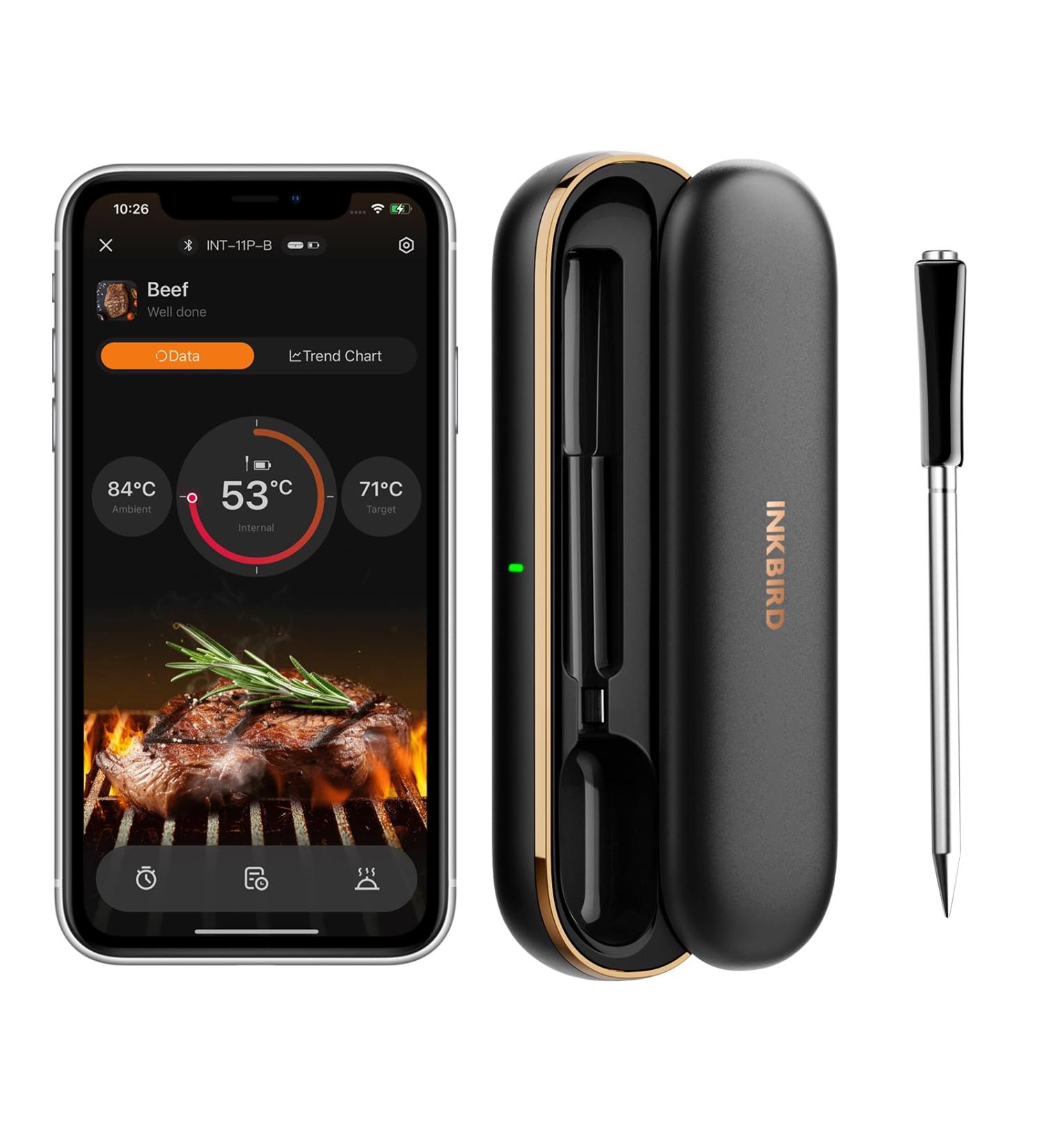 Buy Inkbird Wireless Meat Thermometer INT-11P-B | Bluetooth Grill & BBQ Thermometer | 91m App Control IP67 Waterproof Digital Cooking Thermometer for Oven & Smoker - Buy Online on GoSupps.com