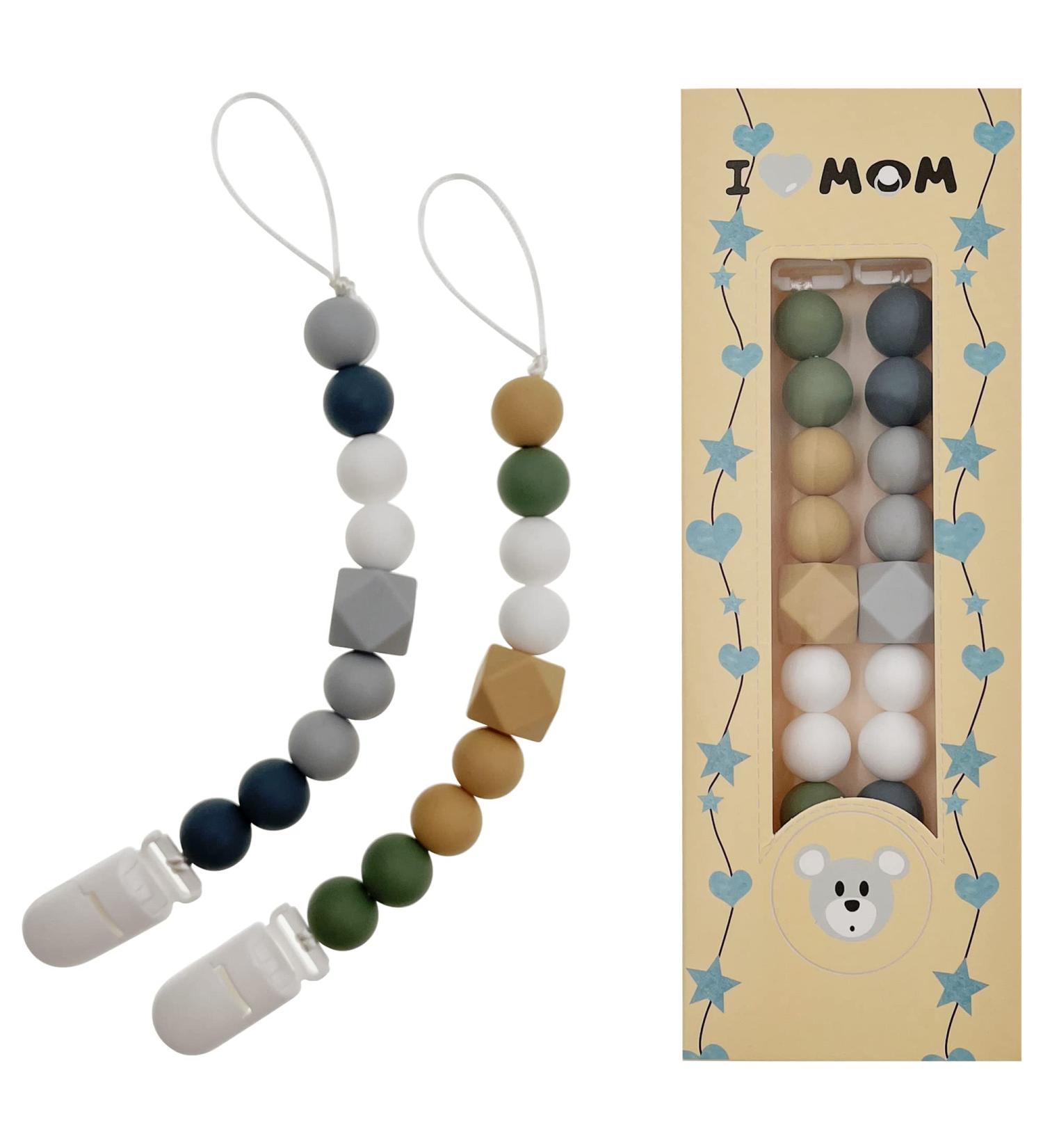 Leo Tube Pacifier Clip Holder 2-Pack for Boys and Girls - Fits Most Pacifier Binkie Styles & Baby Teethers - Green+Gray - Buy Online on GoSupps.com