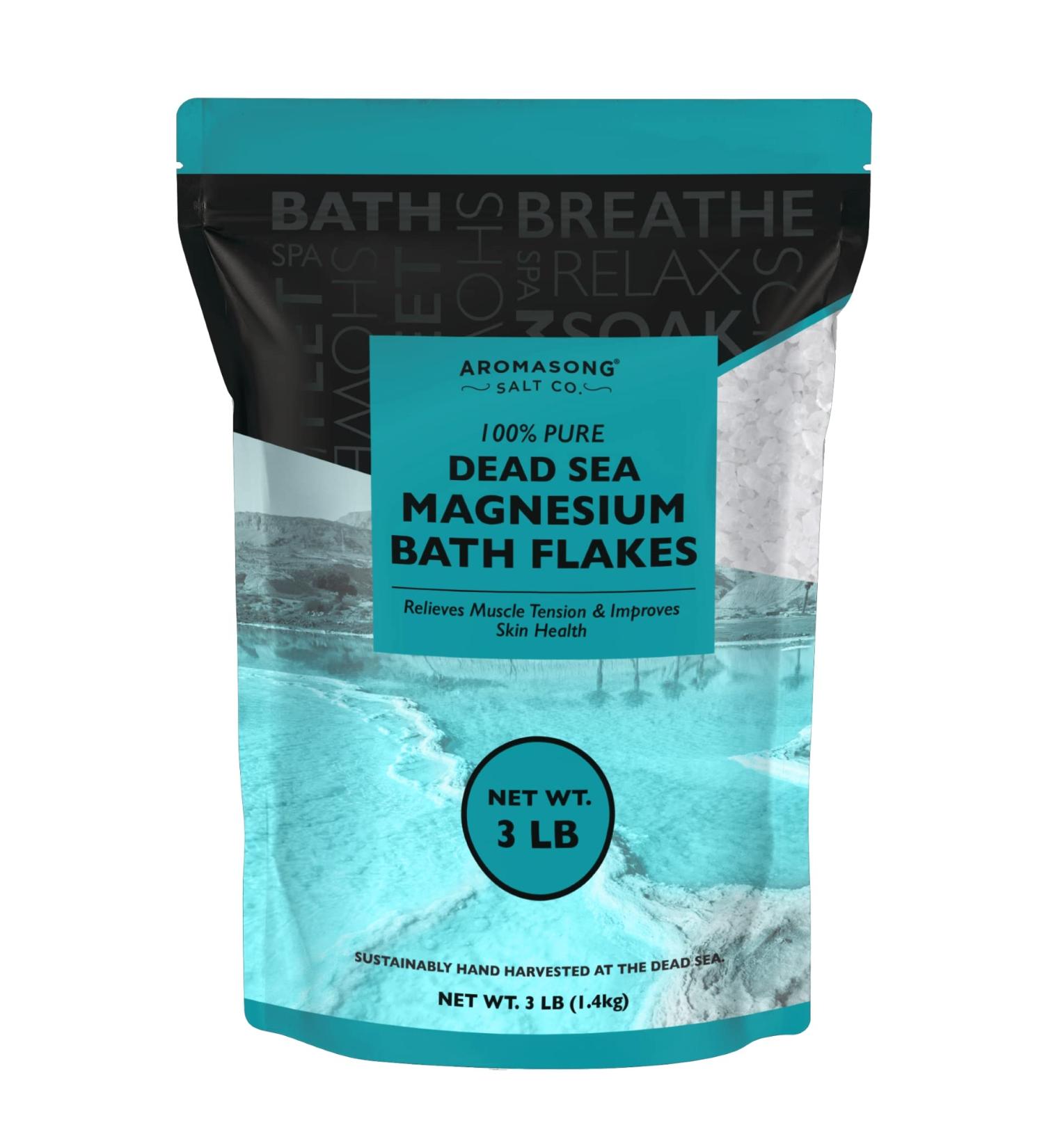 Aromasong Magnesium Flakes from The Dead Sea 3 LB Resealable Pack - Muscle Relaxing Magnesium Chloride Bath Salts for Headaches, Stress & Leg Discomfort - Buy Online on GoSupps.com