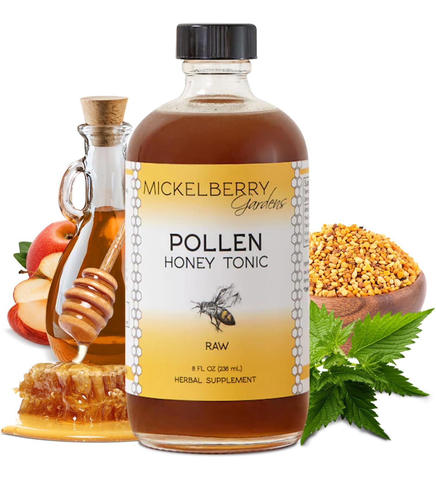 Mickelberry Gardens Pollen Honey Tonic Natural Respiratory Support with Organic Bee Pollen Stinging Nettle and Raw Honey Oxymel 8 Oz 8 Fl Oz (Pack of 1) - Buy Online on GoSupps.com