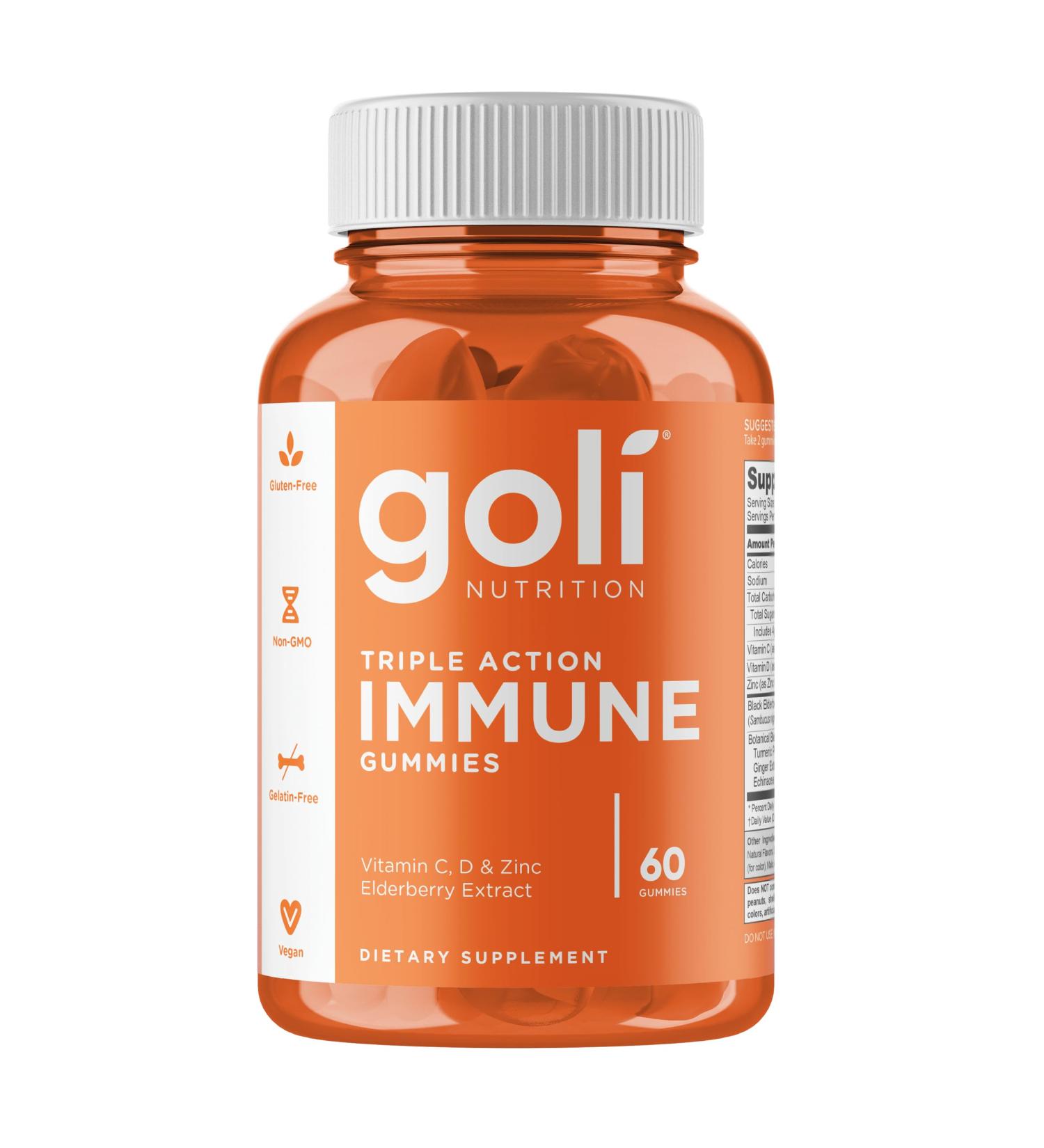 Goli Nutrition Triple Action Immune Vitamin Gums for Immune System 60 Vegan Gums Gelatin Free Vegetarian Gluten Free Soy Free Non-GMO - Buy Online on GoSupps.com