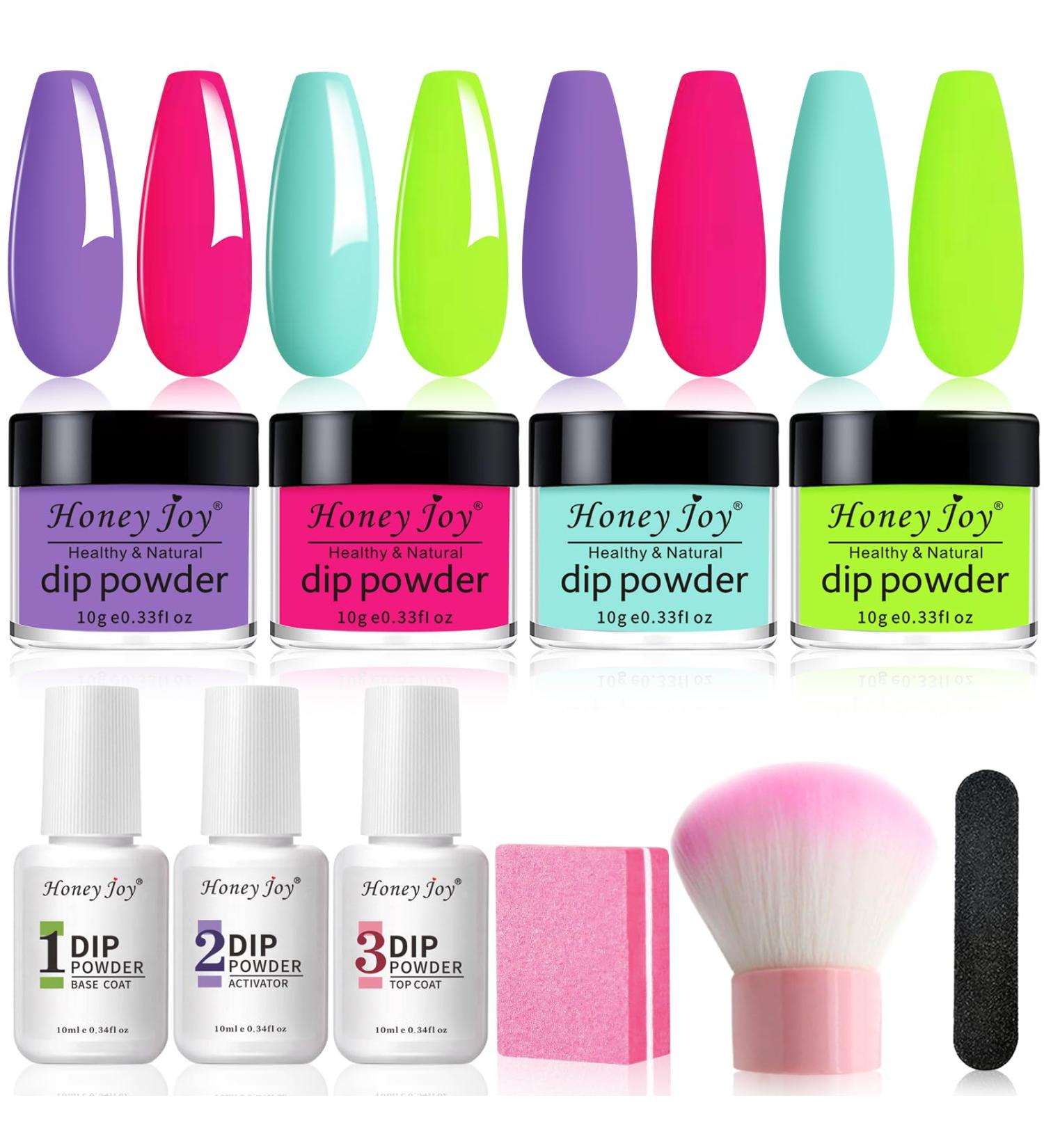 Honey Joy Dip Powder Nail Kit - 4 Colors Neon Bright Green Purple Dipping Powder Set - Salon Quality Manicure at Home - Dip-7pcs-02 - Buy Online on GoSupps.com