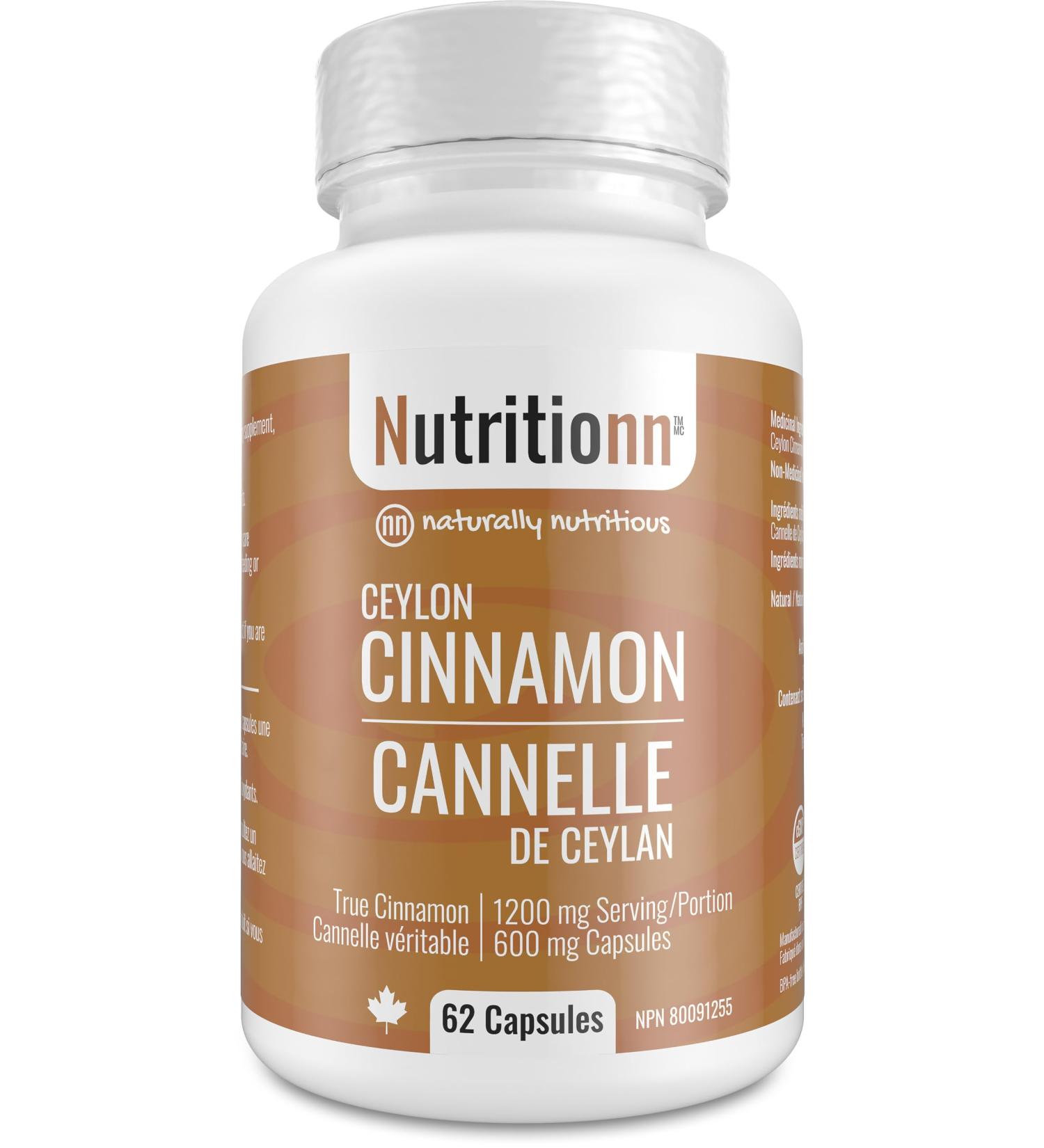 Ceylon Cinnamon by Nutritionn - 1200 mg Once-Daily 600 mg Capsules - 100% Pure Natural Premium Antioxidant Supplement - Buy Online on GoSupps.com