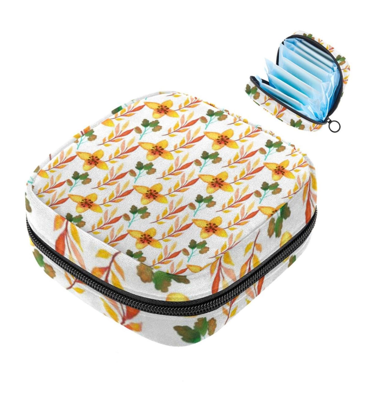 Stylish Portable Women's Binding-Up Bags | Menstrual Cup Pocket & Pads for Teens | Watercolor Yellow Flower Design - Buy Online on GoSupps.com