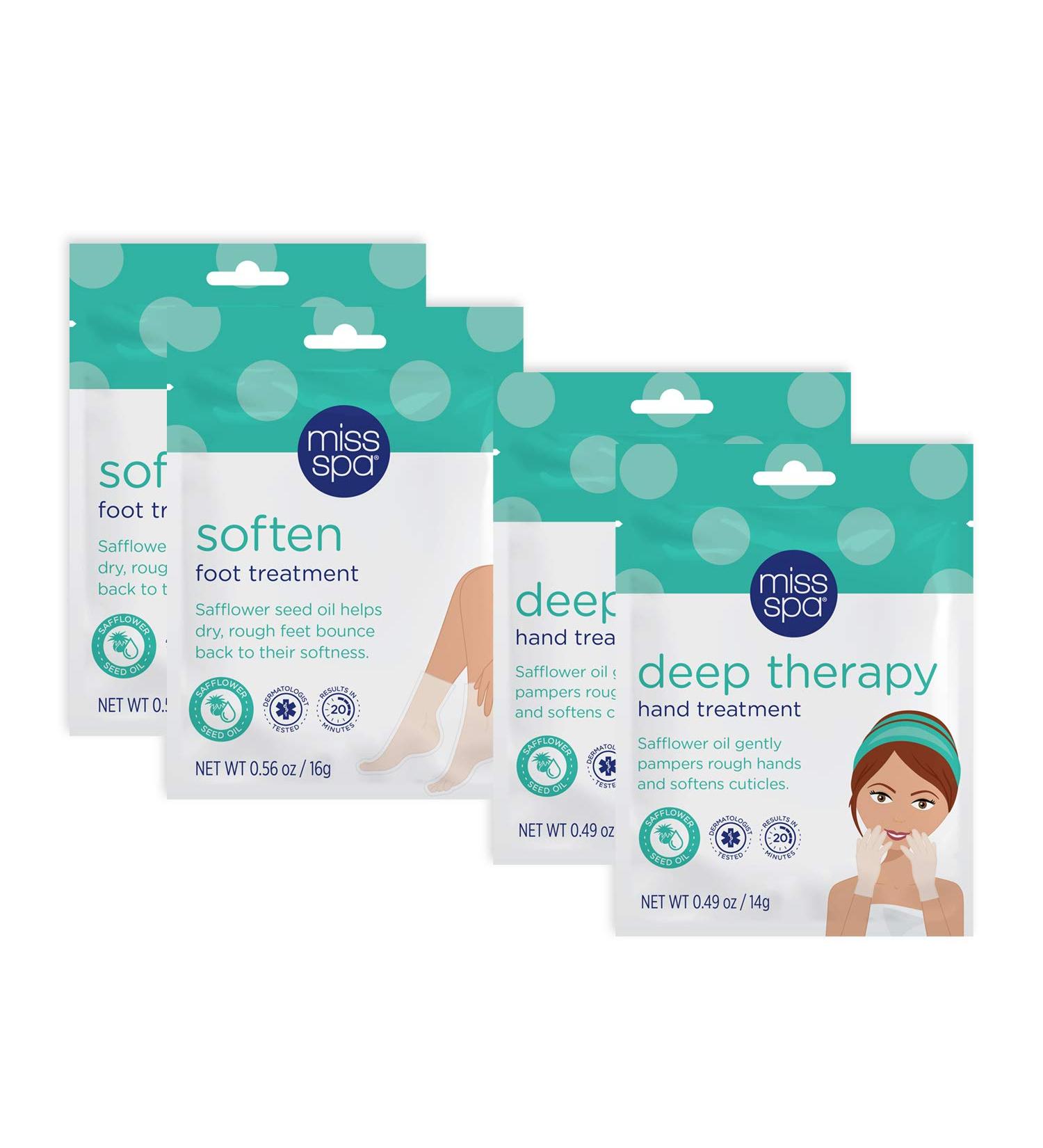 MISS SPA Moisturizing Hand & Foot Beauty Treatment Set - Nourishing Deep Therapy for Softening Gloves and Booties - 4-Pack, Dermatologist Tested - Buy Online on GoSupps.com