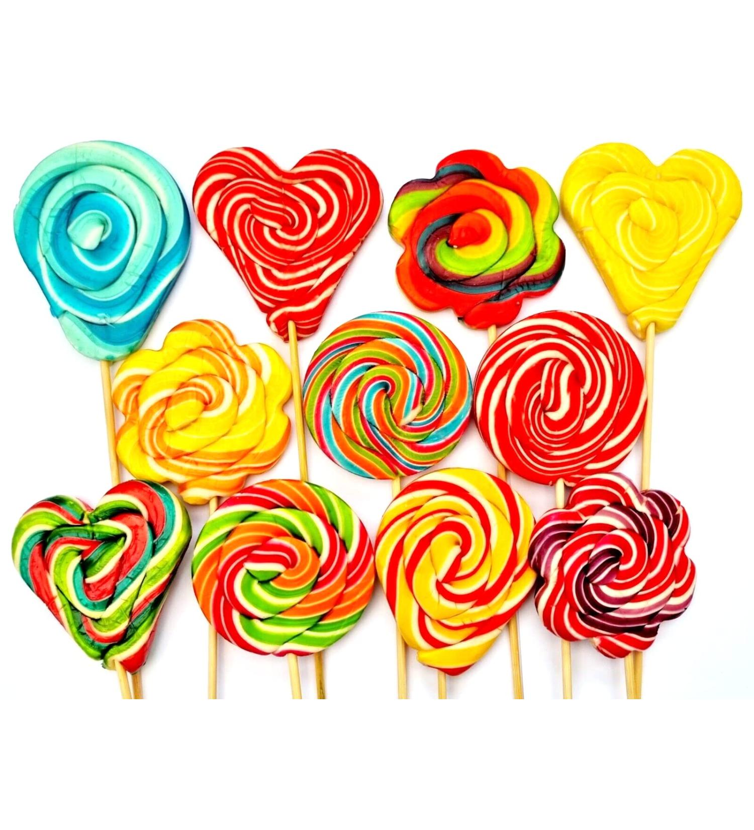 Rainbow Lollipops Swirly Lollies Kids Party Bags Cake Toppers Halal Vegan 4 Assorted Shapes (30) - Buy Online on GoSupps.com
