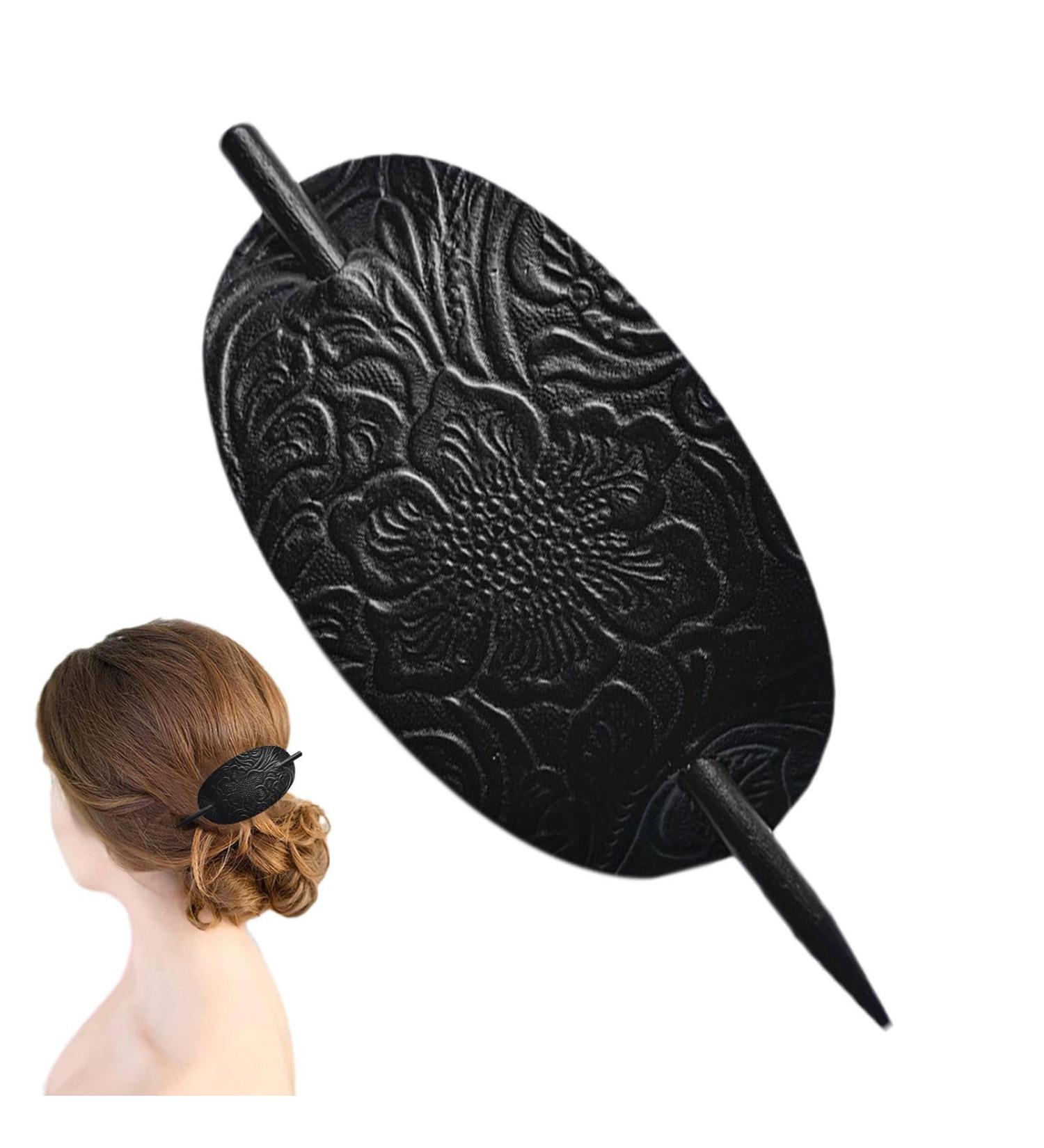 Leather Hair Barrettes - Hair Barrette with Stick | Vintage Faux Leather Hair Clips | Oval Shape Leather Ponytail Holders | Ponytail Hair Clip Hairpin with Retro Style | Hair Slider for Women Girls black - Buy Online on GoSupps.com