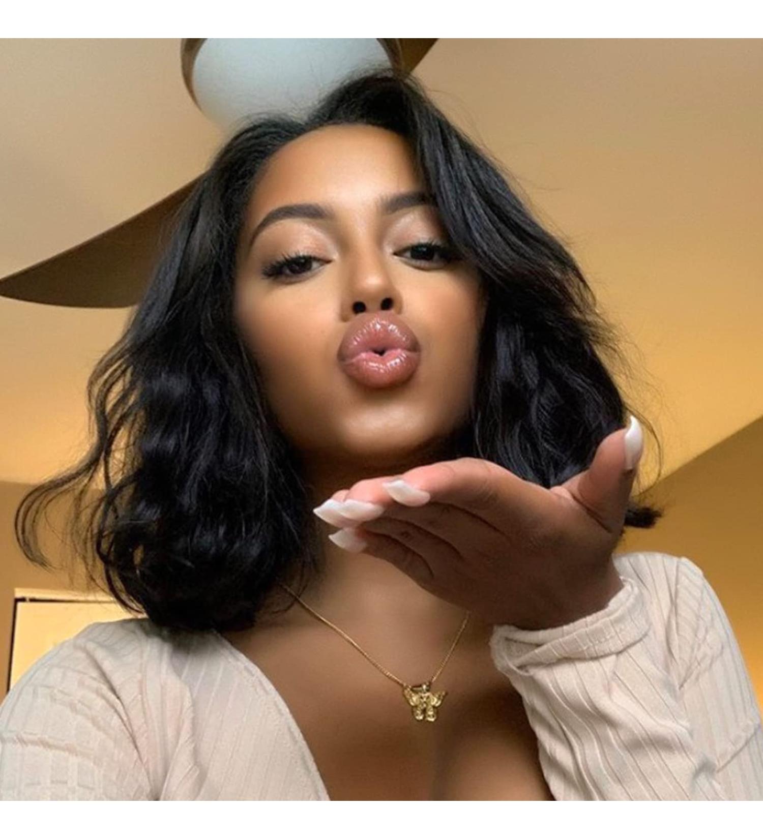 K ryssma Short Bob Lace Front Wig 14 Black Natural Wave T Part Synthetic Hair Wig for Black Women Glueless Shoulder Length Wavy Hair