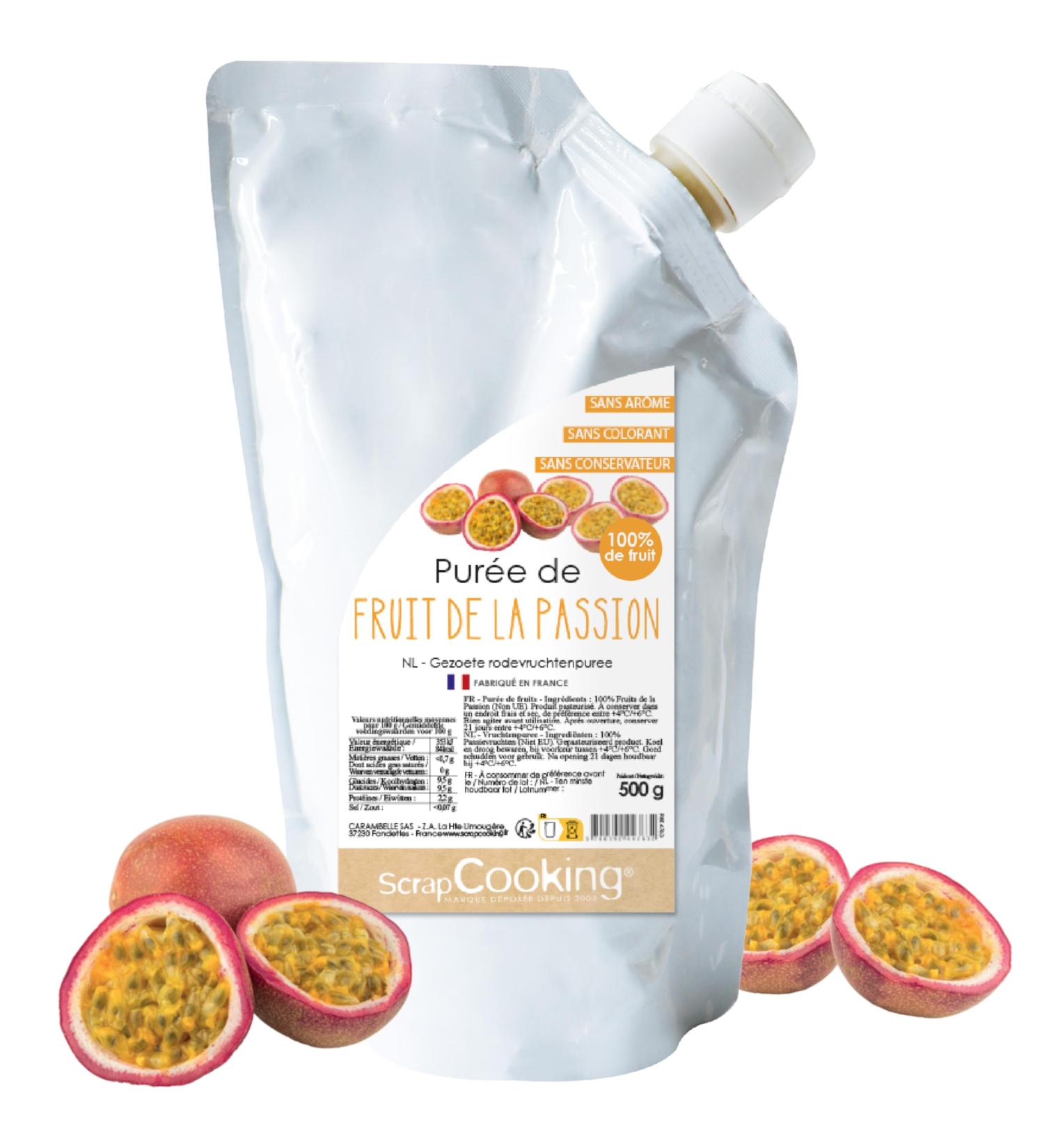 ScrapCooking 4763 Passion Fruit Pur e 500 g Fruit Pur e for Pastry Macaroons Mousses Jellies Cakes Ganaches Toppings Coulis Ice Cream Cocktails - Buy Online on GoSupps.com