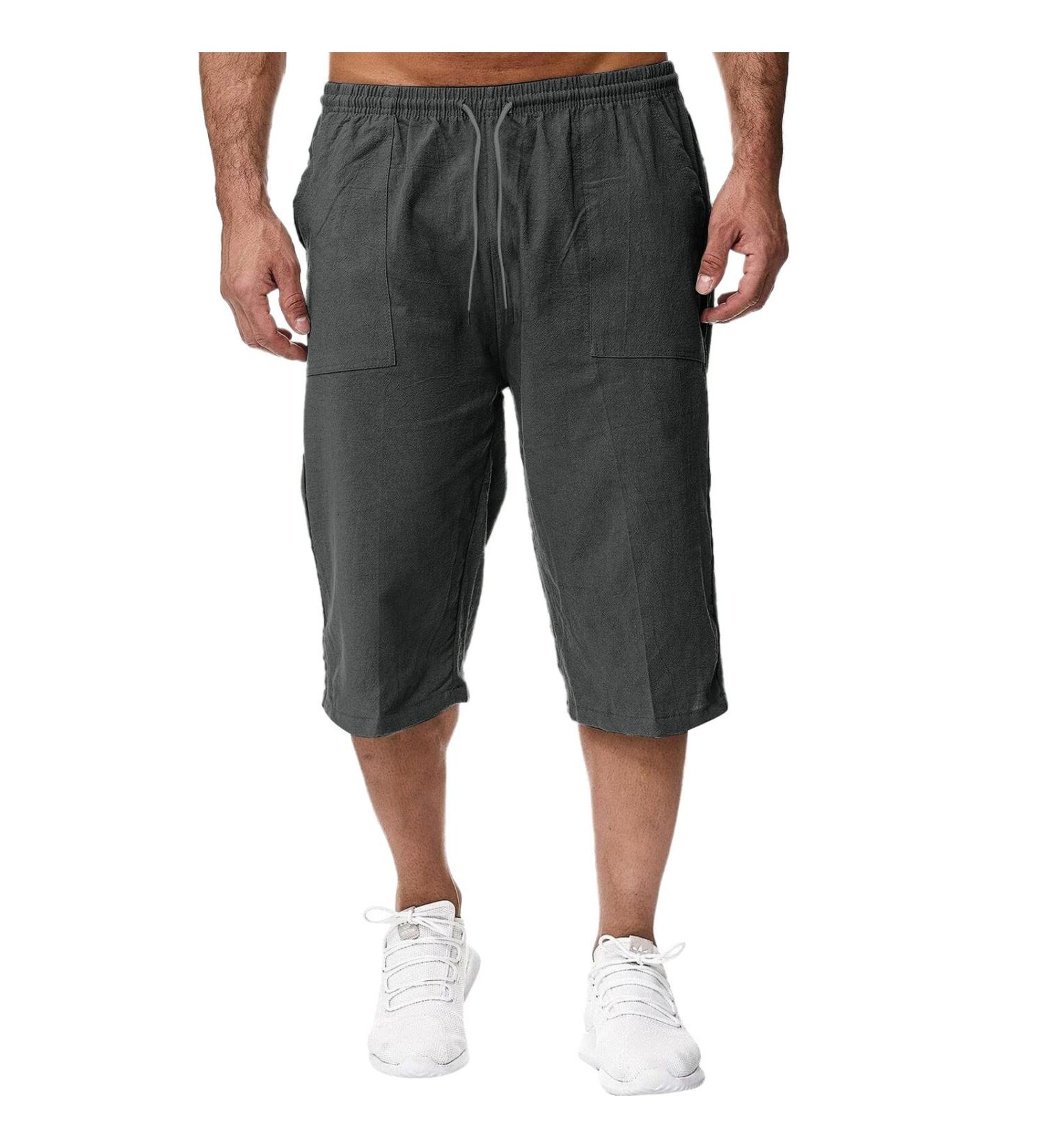 CEWIFO Men's Gray 3/4 Shorts - Lightweight Elastic Waist Casual Beach & Yoga Pants | Perfect for Training & Comfort - Buy Online on GoSupps.com