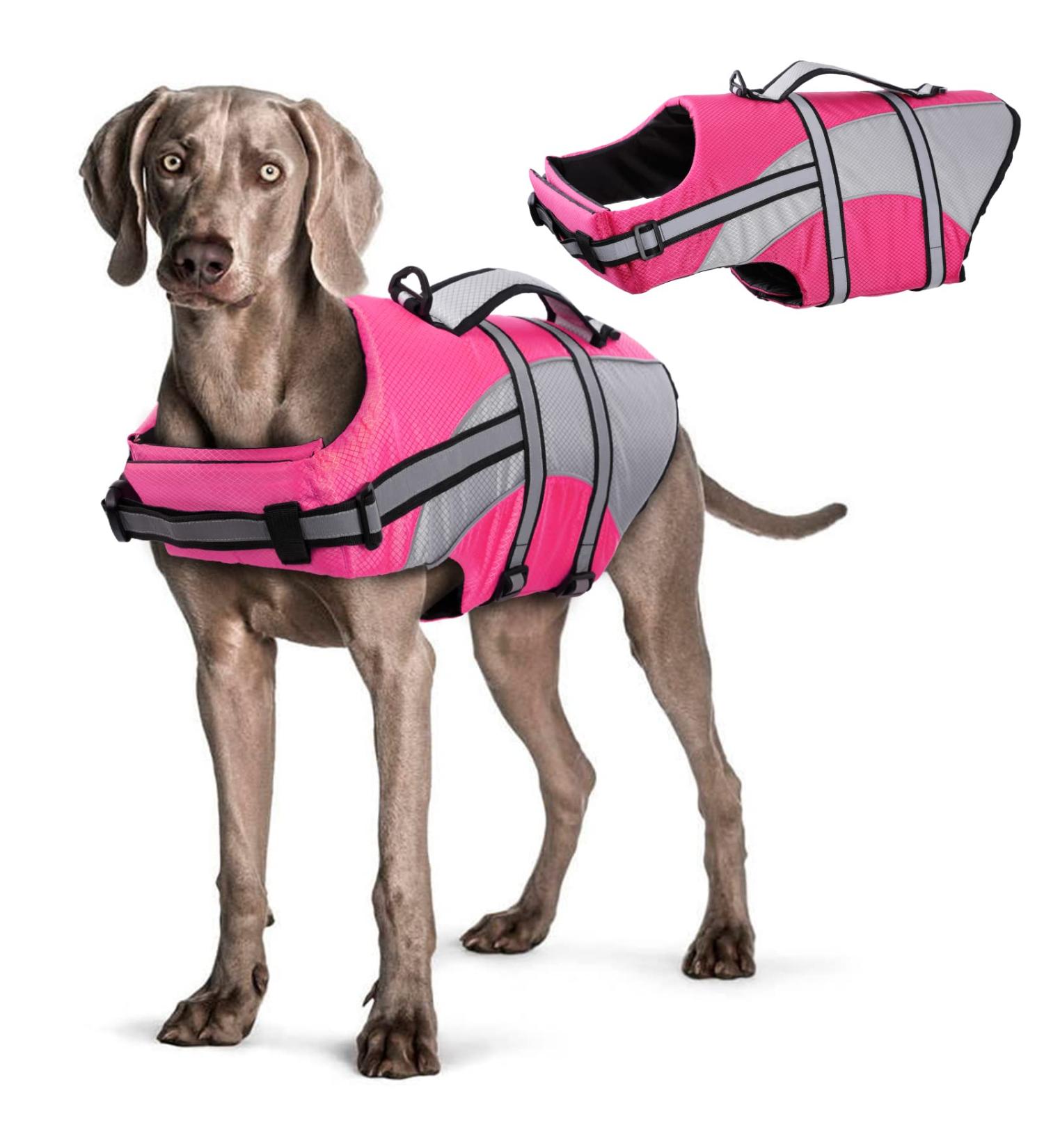 Hjyokuso X-Large Life Jacket for Dogs - Adjustable Ripstop & Reflective Swimming Aid with Buoyancy Handle - Ideal for Boating & Canoeing (Pink) - Buy Online on GoSupps.com