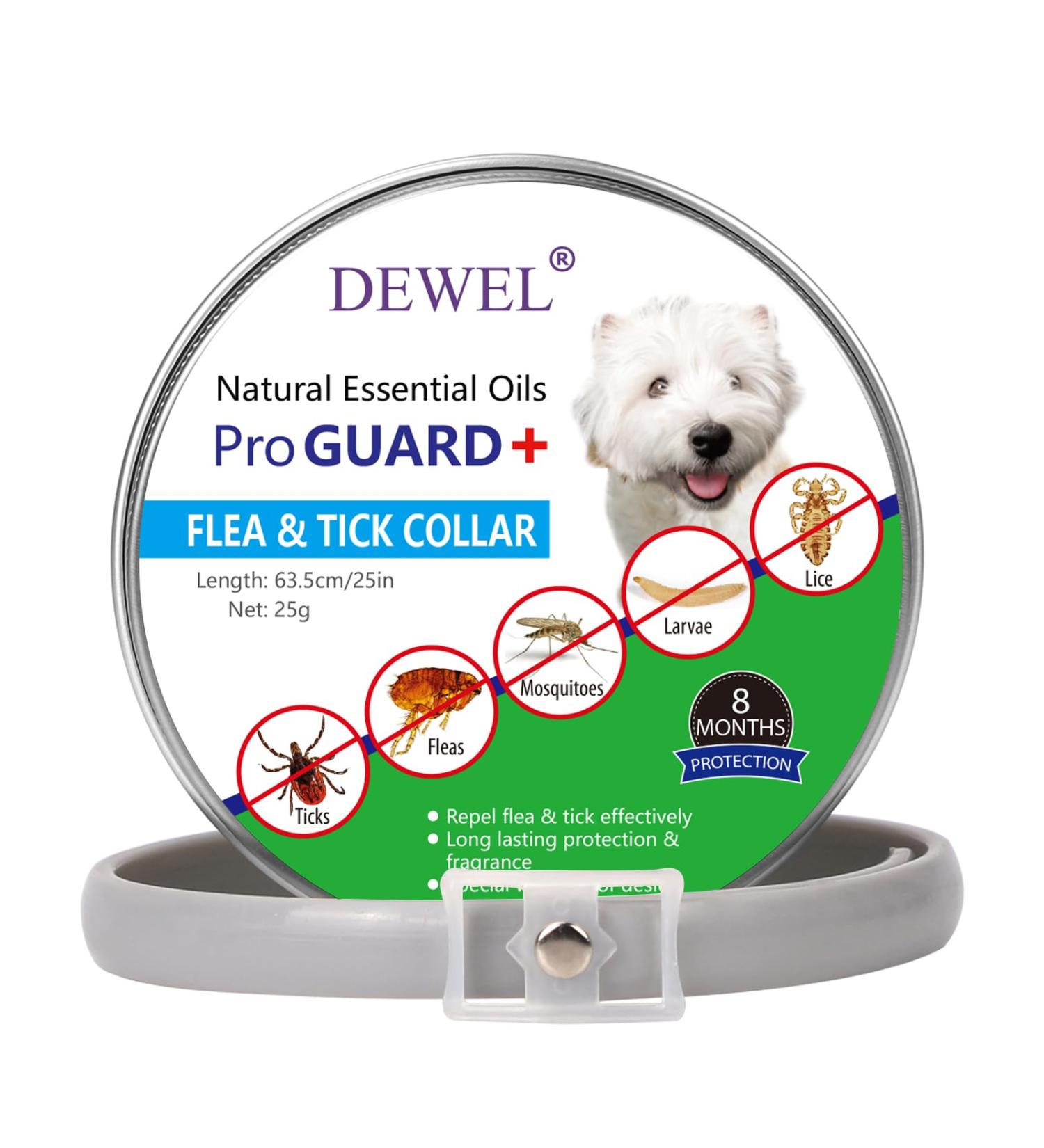 Dewel 63.5cm Adjustable Waterproof Tick Collar for Dogs - Ultimate Flea & Tick Prevention Neck Band in Gray - Buy Online on GoSupps.com