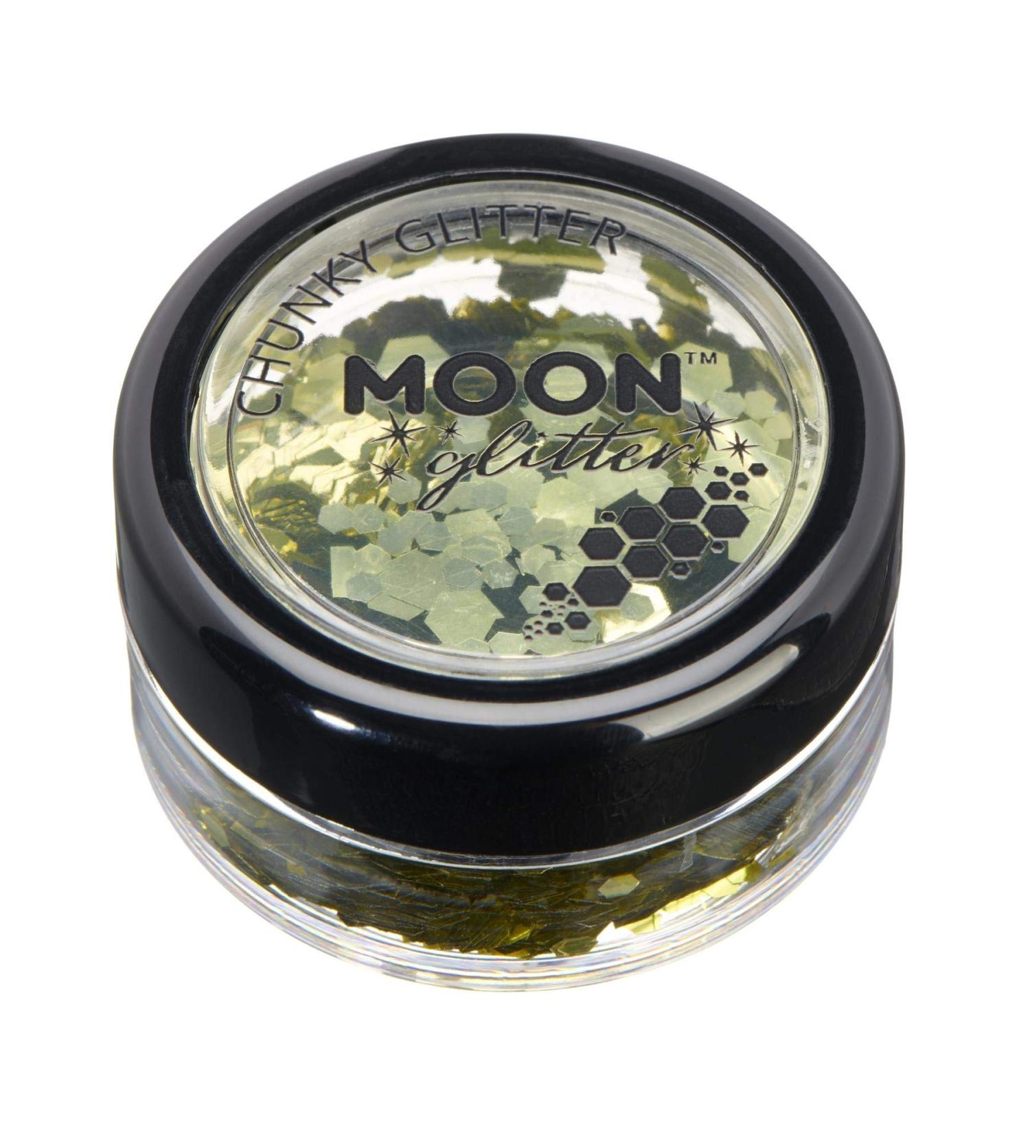 Moon Glitter Gold Chunky Glitter - 3g - Festival Makeup for Face, Body, Nails, Hair & Lips - Buy Online on GoSupps.com
