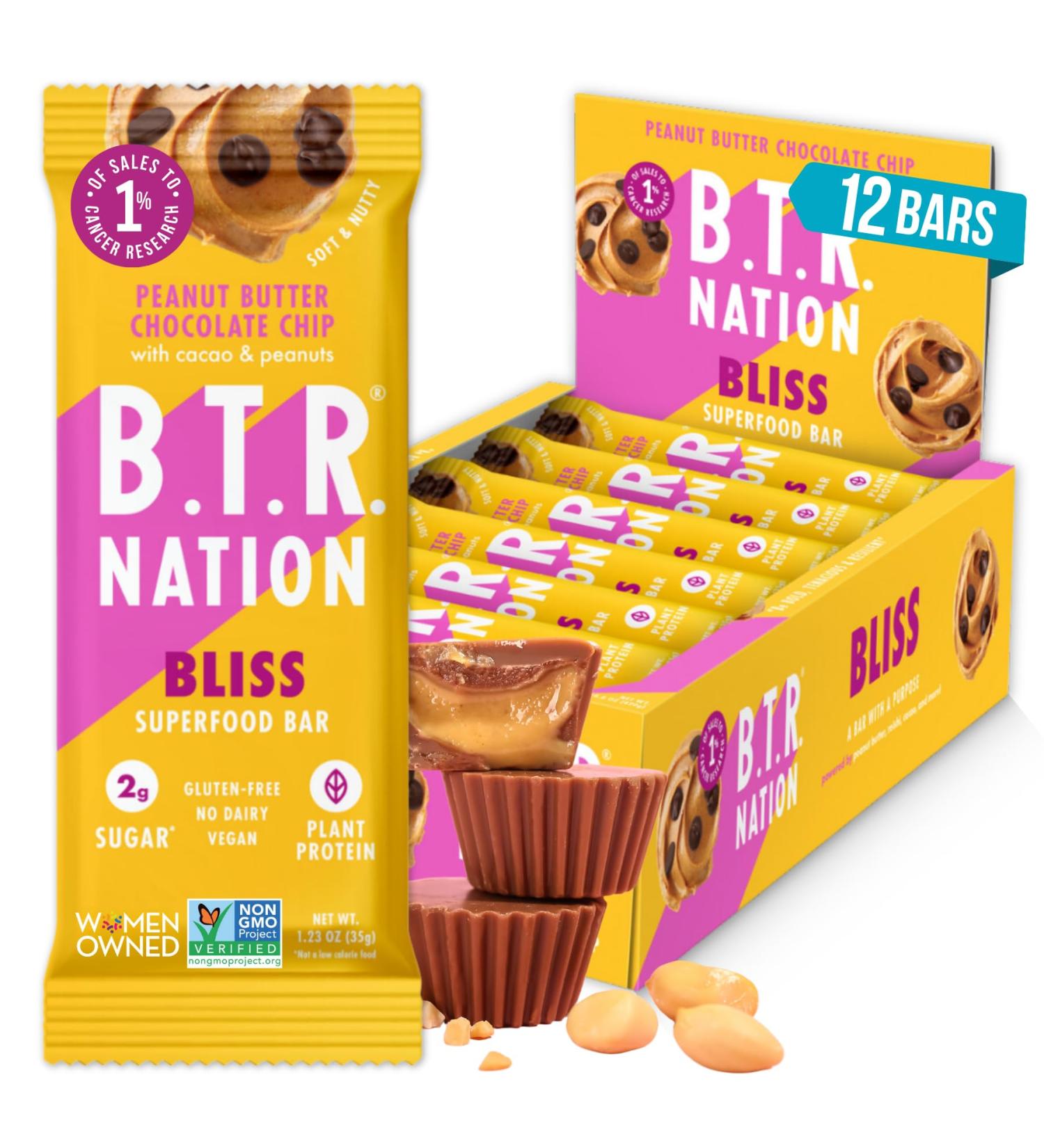 Vegan Keto Superfood Protein Bars - Low Carb Gluten Free Plant Based | Peanut Butter Chocolate Chip Bliss | 12 Bars with Superfoods & Adaptogens - Buy Online on GoSupps.com