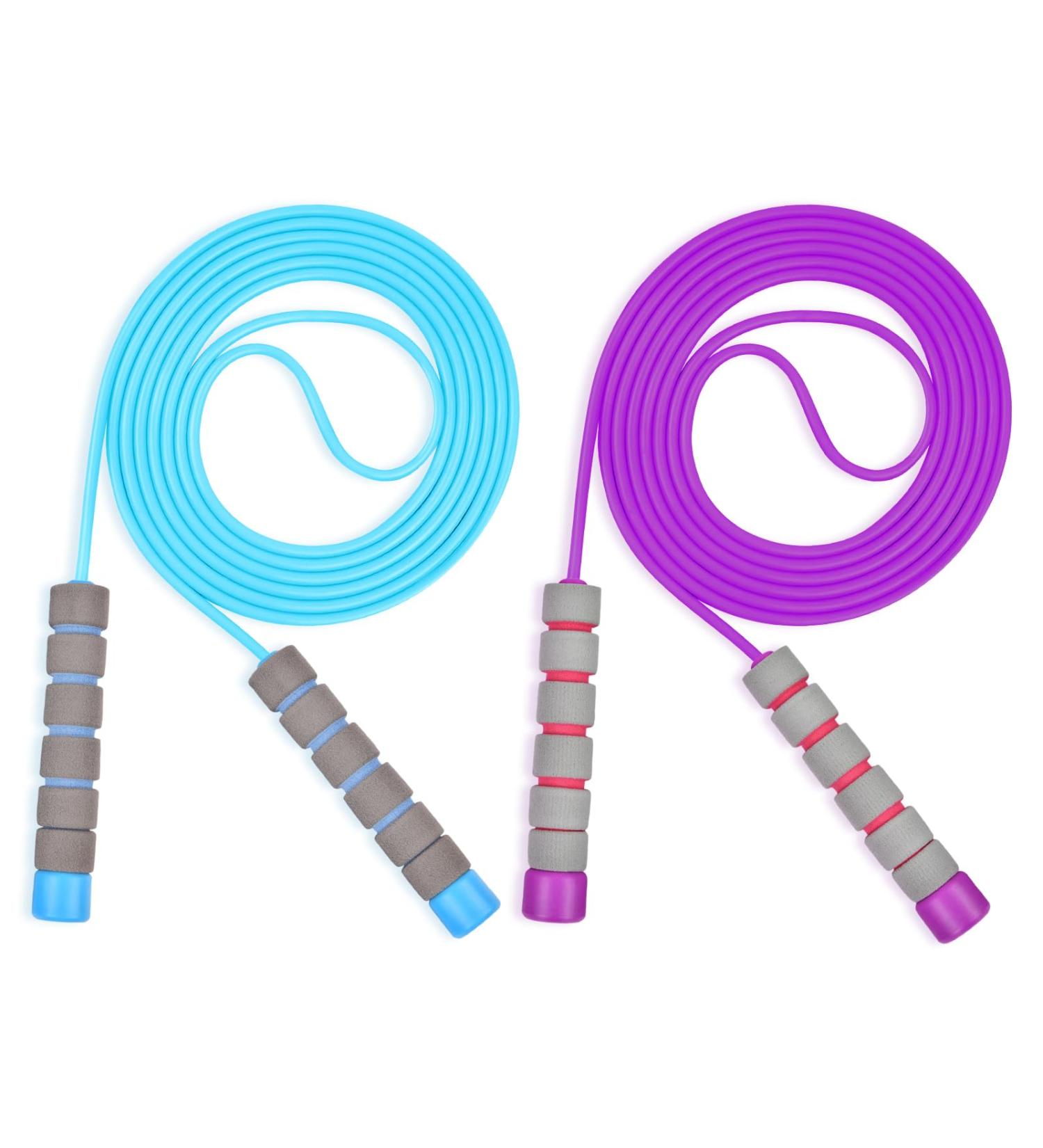Flintronic Adjustable Jump Rope for Kids - 2 Pieces 260cm Foam Handles Blue & Purple Perfect for Fitness & Fun - Buy Online on GoSupps.com