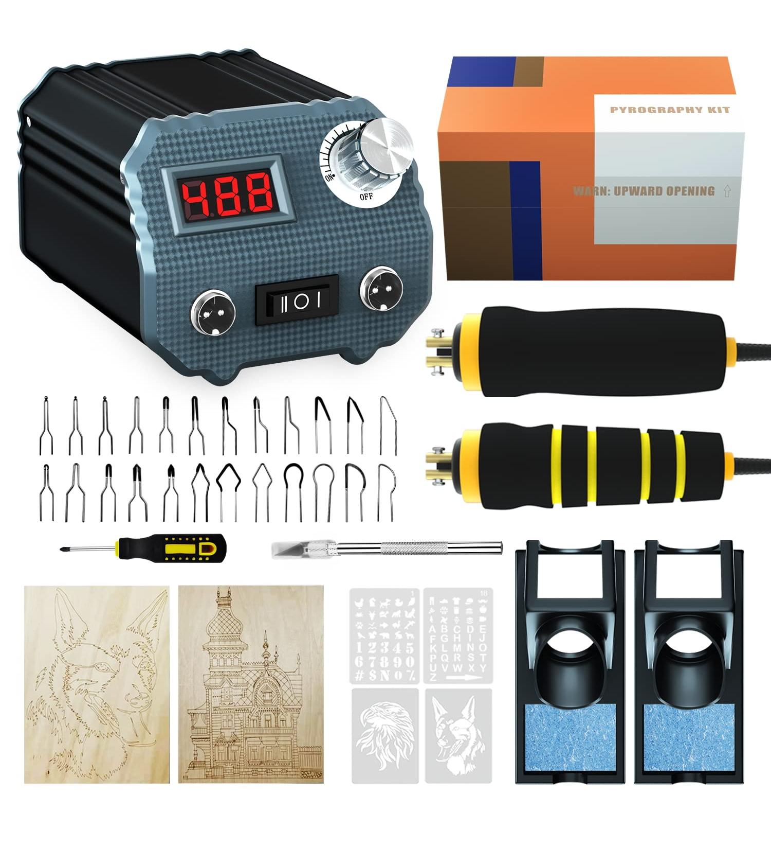 60W Wood Burning Kit with 24 Tips, Dual Pen Pyrography Tool for Teen Artists - Perfect Gift for Creative Teens | Black Grey - Buy Online on GoSupps.com
