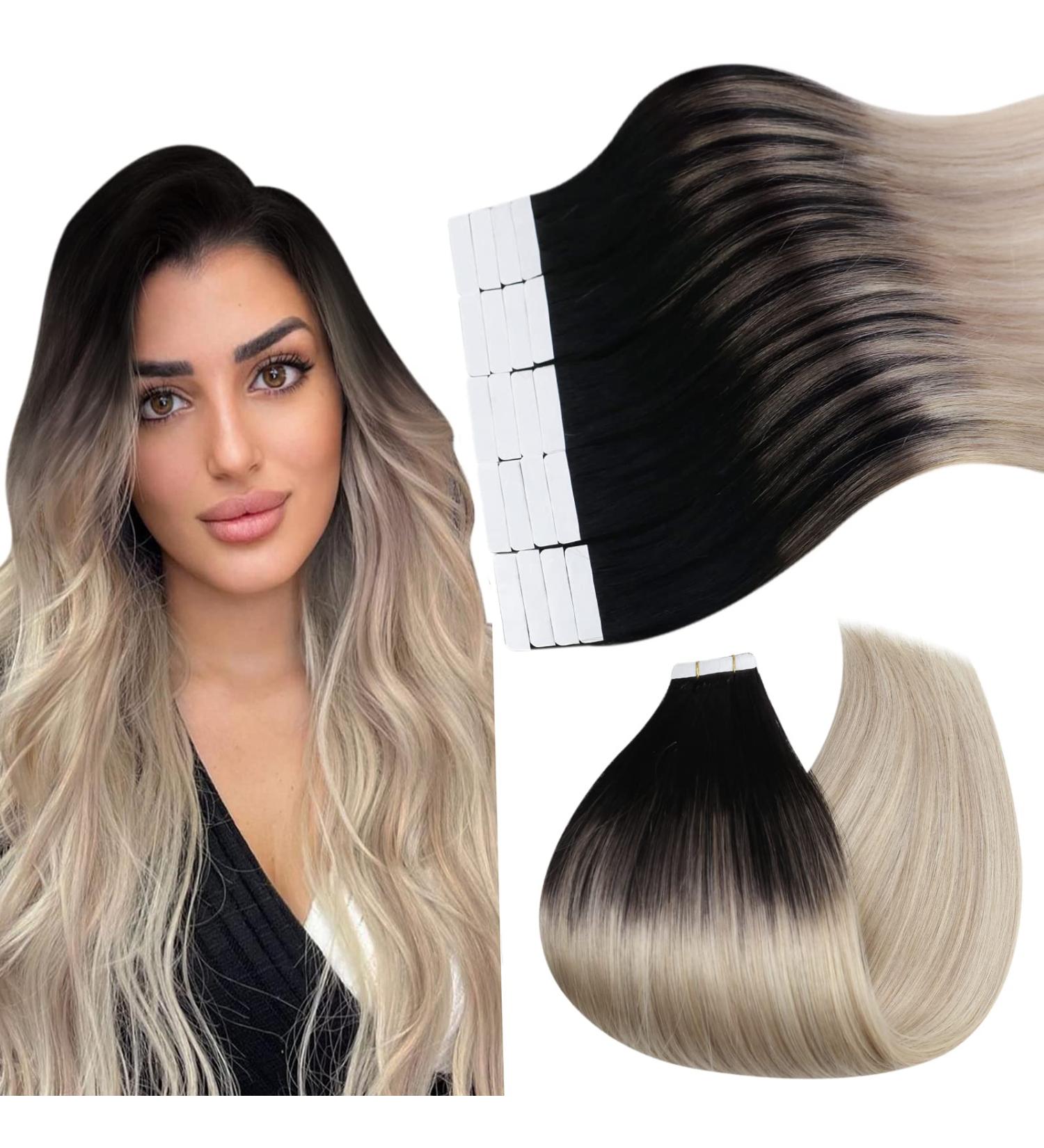 Ugeat 50cm Real Hair Extensions - Black to Ash Blonde Balayage Tape Extensions | Invisible Tape In 50g 20 Pieces - Buy Online on GoSupps.com