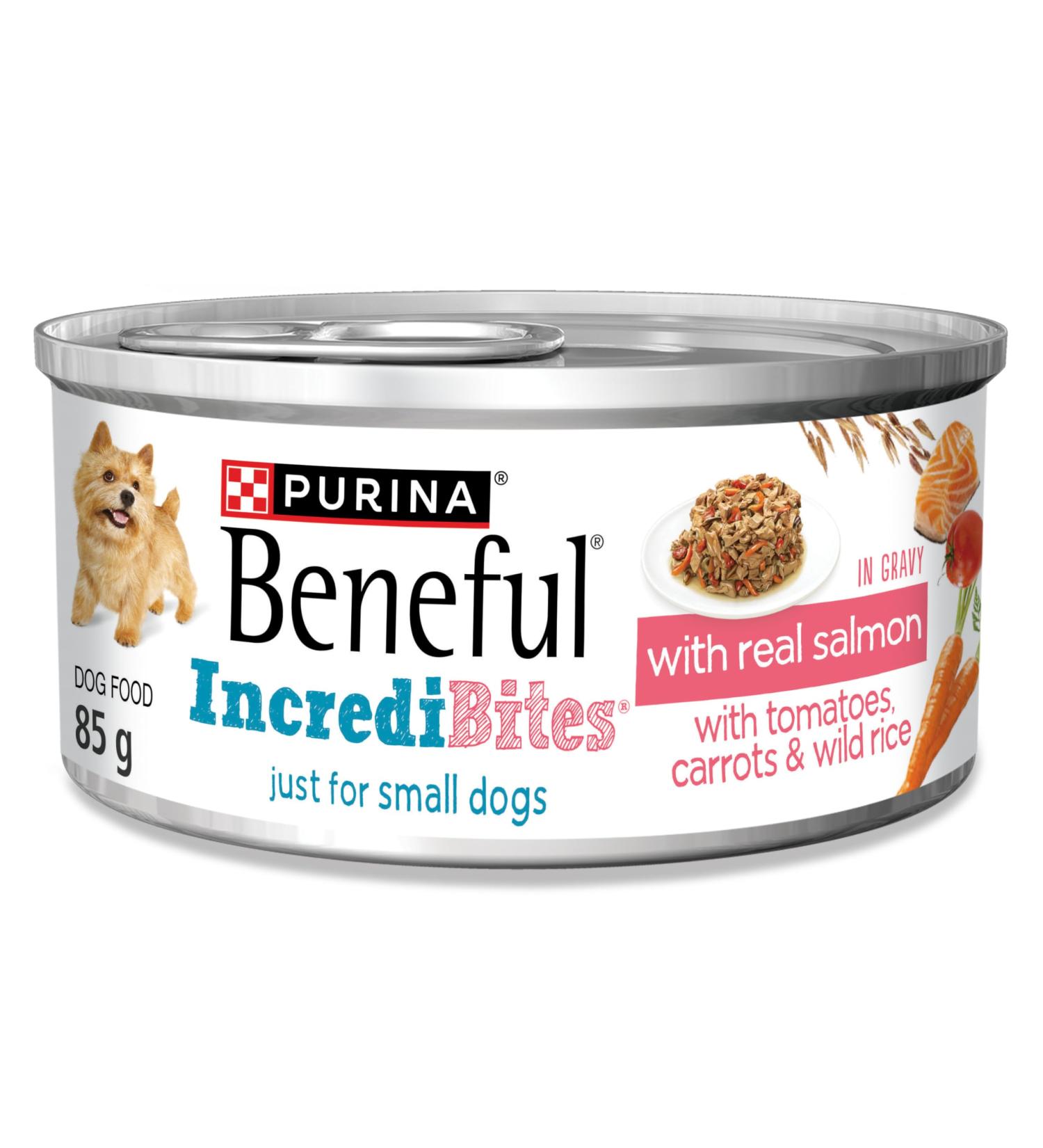 Beneful Incredibites Wet Dog Food for Small Dogs Real Salmon in Gravy - 85 g Can (24 Pack) - Buy Online on GoSupps.com