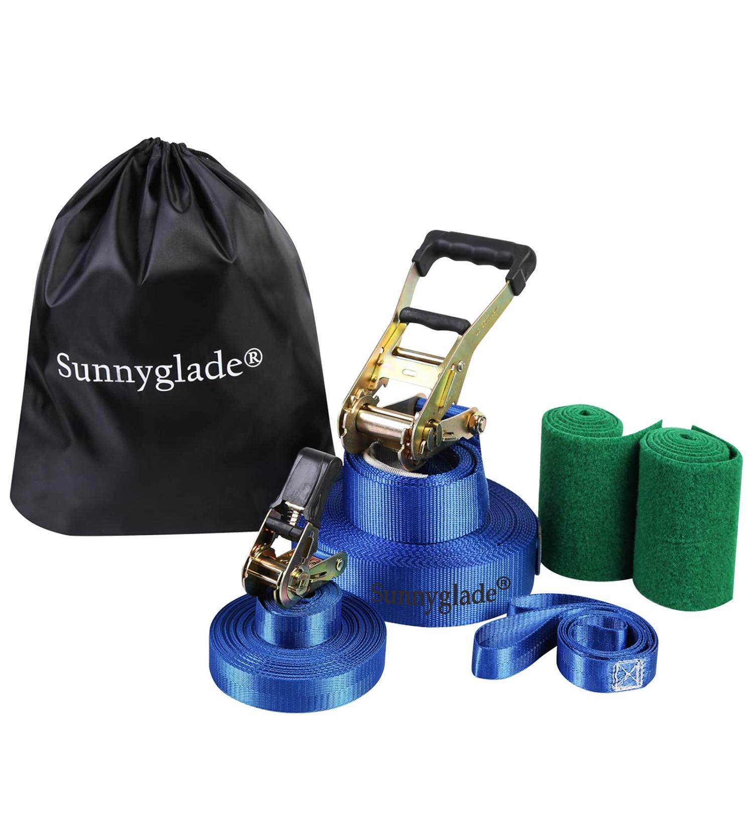 Sunnyglade 50ft Slackline Kit with Training Line & Tree Protectors - Complete Set for Kids & Adults | Includes High Grade Ratchet, Arm Trainer & Carry Bag - Best for Balance Training - Buy Online on GoSupps.com