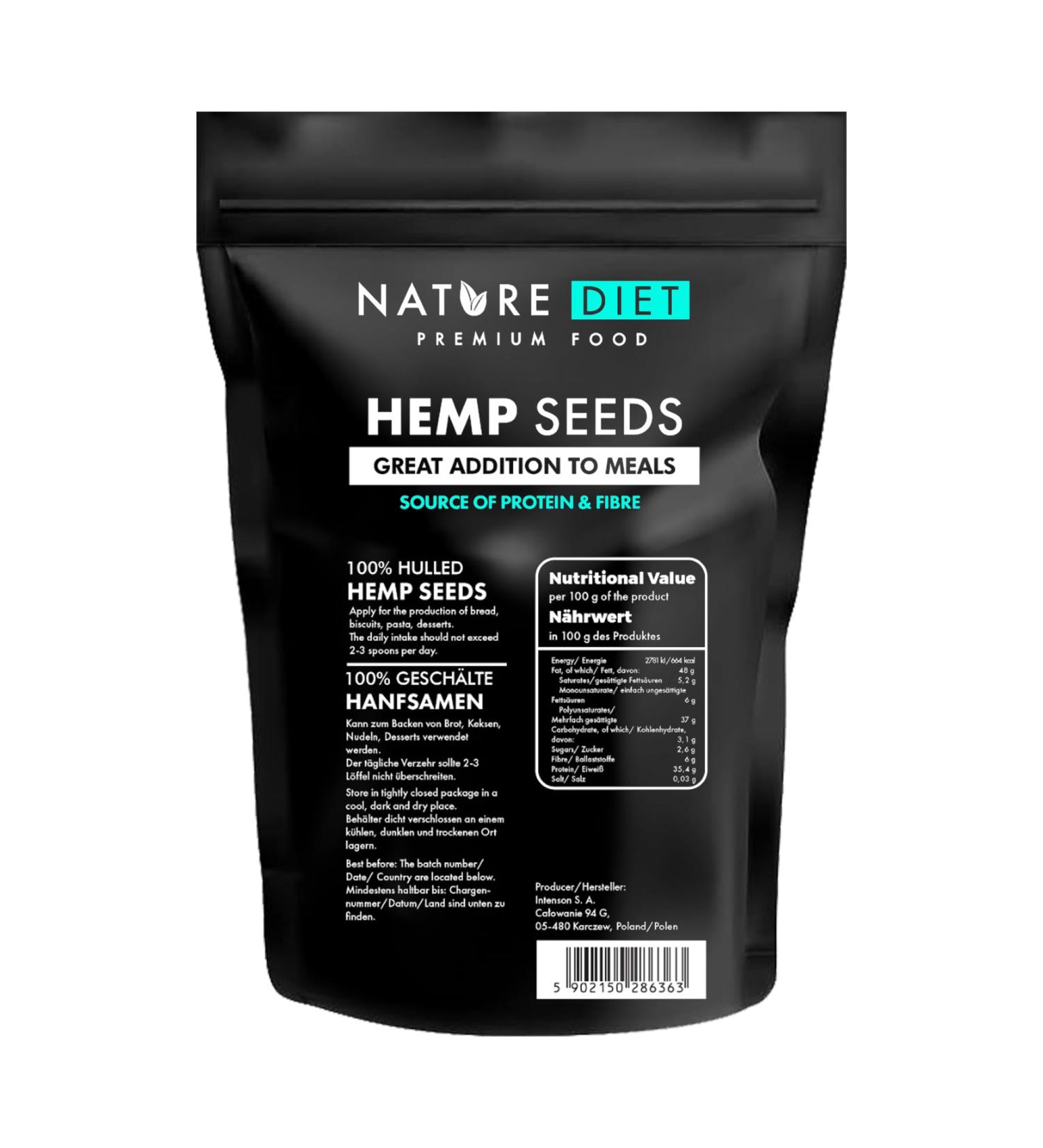 Nature Diet - Hemp Seeds 1000g | Hulled | Decorated | Gluten Free | Vegan - Buy Online on GoSupps.com