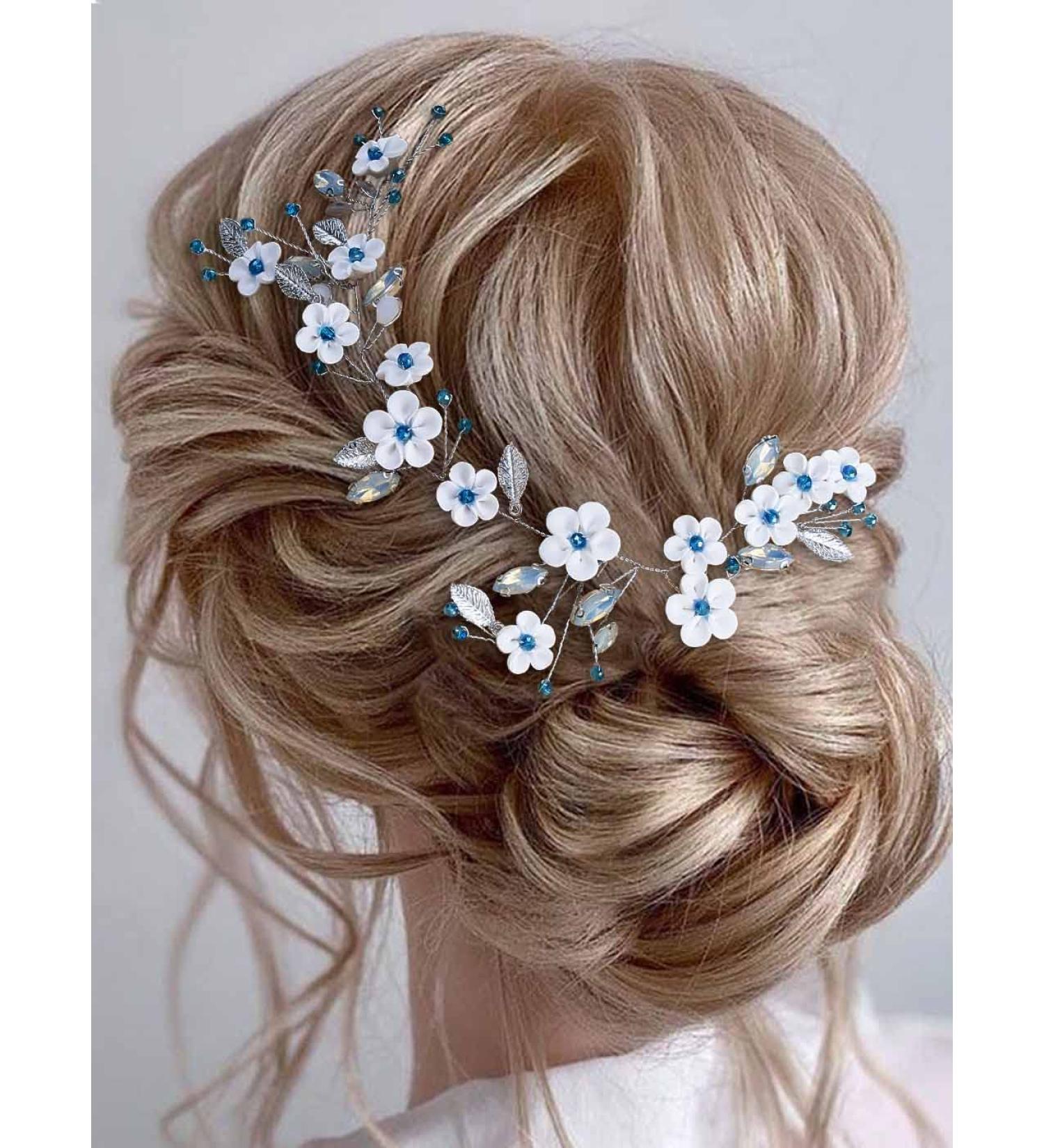 JONKY Flower Hair Vine Silver Headband - Bridal Rhinestone Hair Piece for Wedding - Buy Online on GoSupps.com