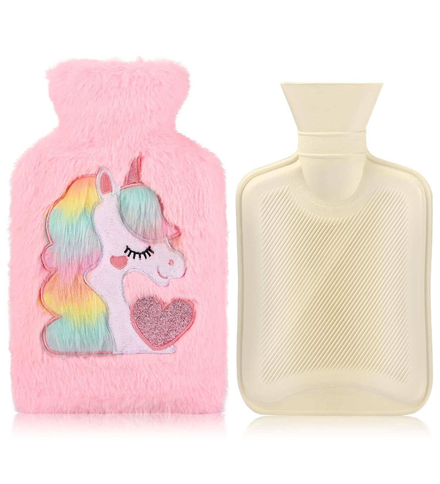 Unicorn Plush Hot Water Bottle - Removable Washable Cover, 1L Natural Rubber, Pink - Ideal for Neck, Waist, Back, Legs, Shoulders - Winter Warmth - Buy Online on GoSupps.com