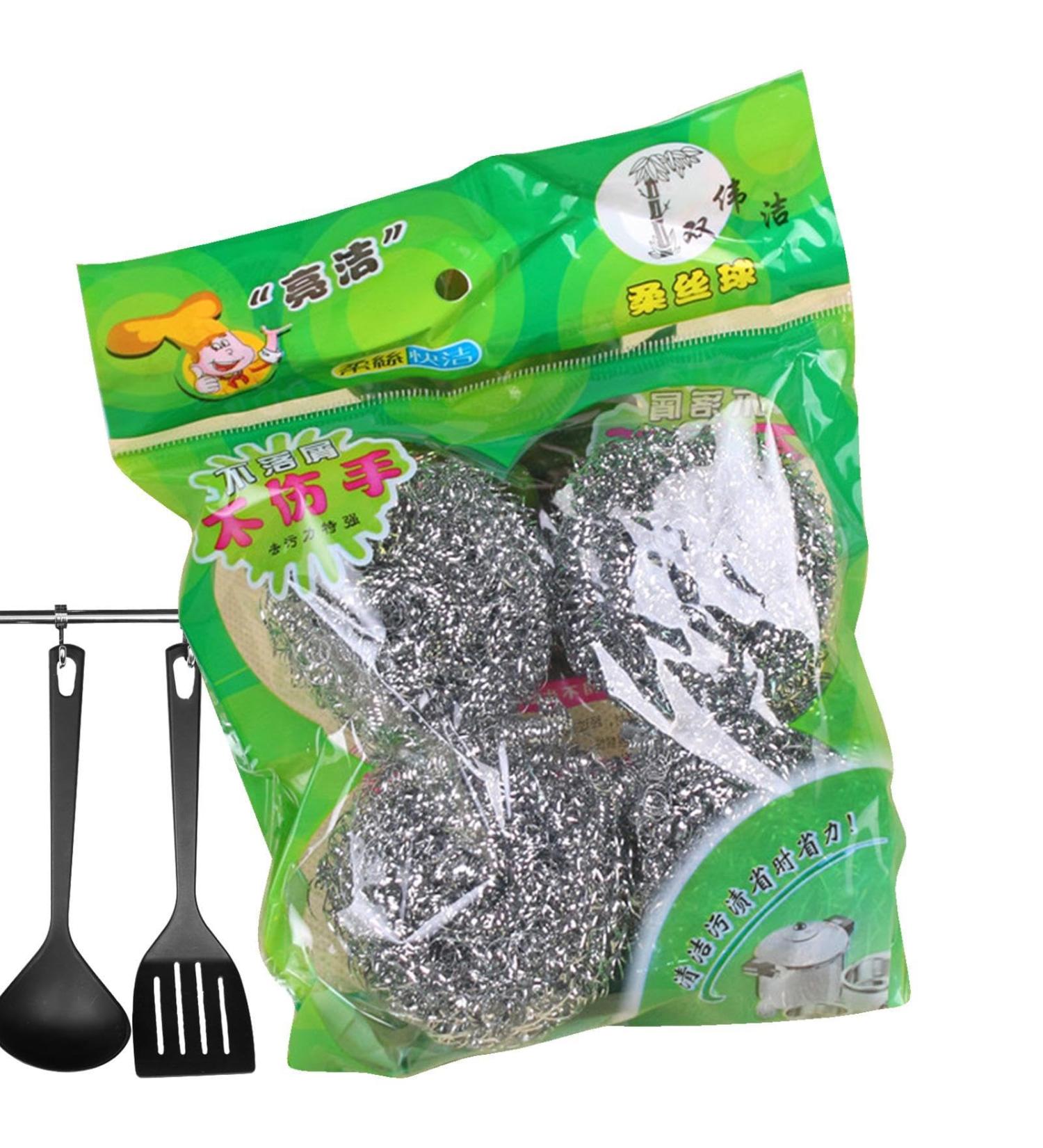 Fovolat Stainless Steel Scrub Ball - Steel Scrubber Ball - Solid Stainless Dishes Washing Scrubber Steel Scrubber Ball for Cookware - Buy Online on GoSupps.com