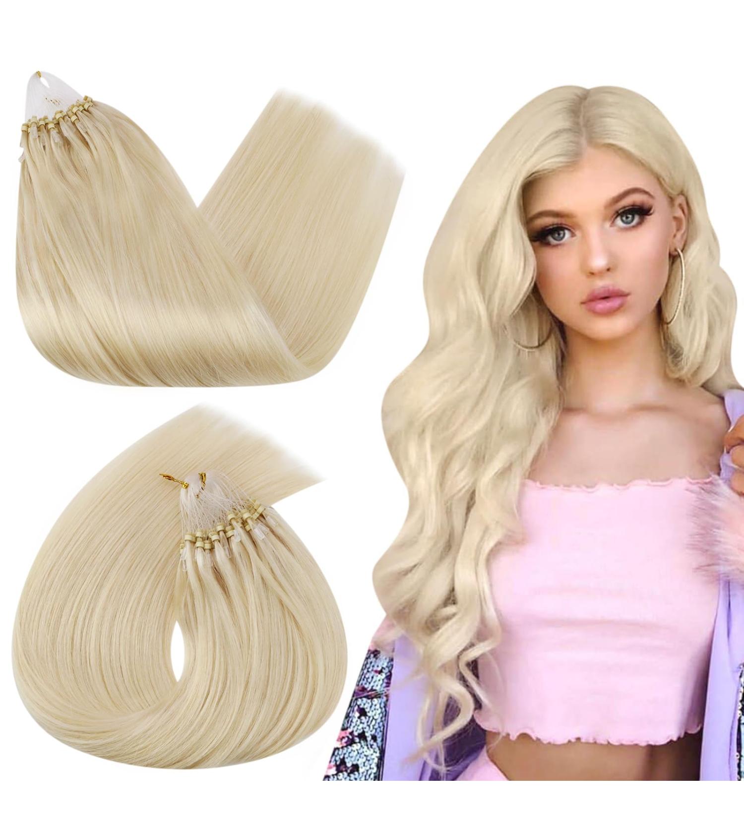 Ugeat Microring Extensions - Real Hair 45 cm 50g Platinum Blonde #60 - 50 Strands - Buy Online on GoSupps.com
