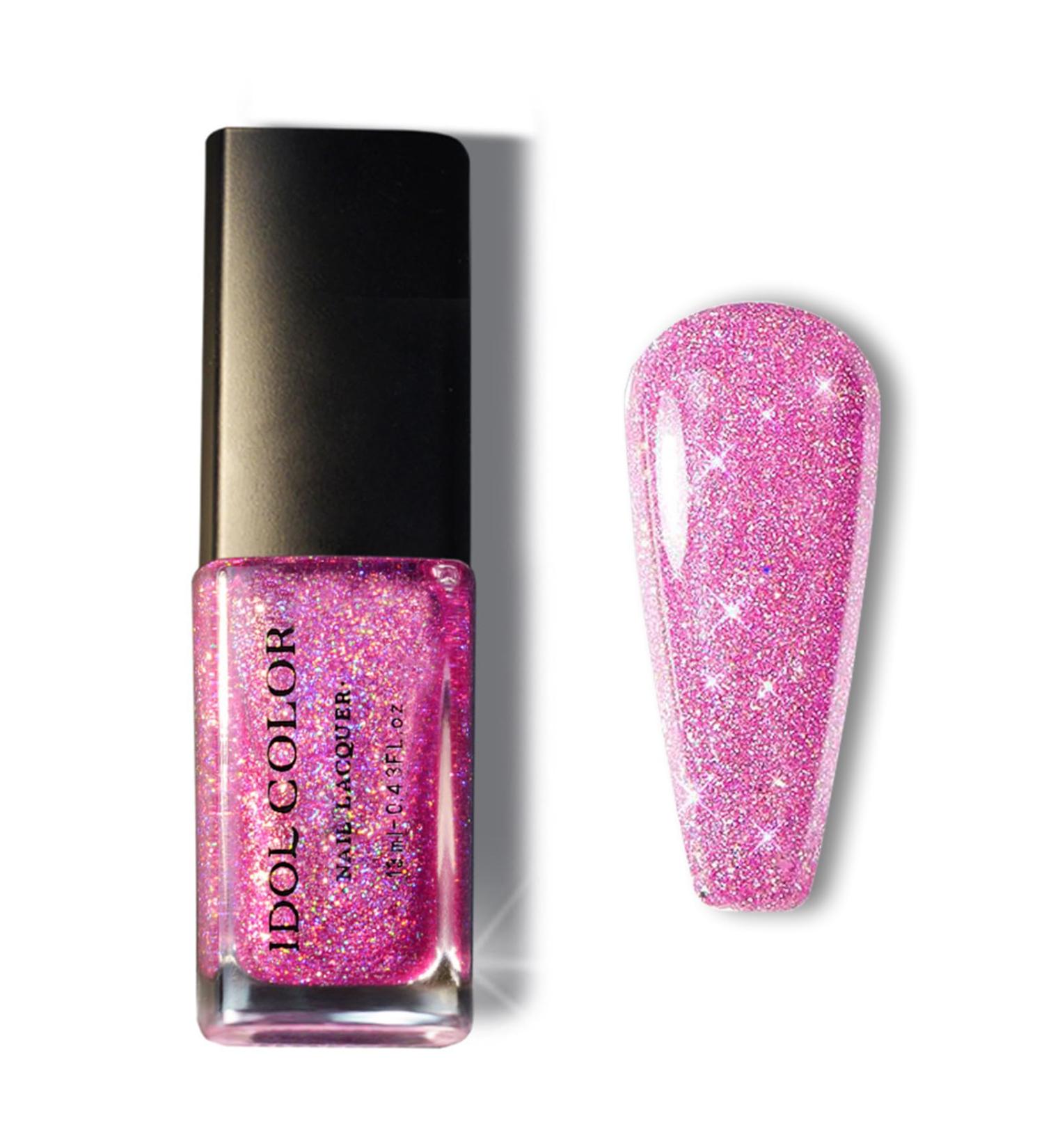 Pink Glitter Nail Polish Pink Nail Varnish - Quick Dry Nail Polish No UV Needed Glitter Nail Varnish Long Lasting Glitter Gel Nail Polish - Nail Art Nail Paint DIY Manicure Home Use 13ml Hot Pink - Buy Online on GoSupps.com