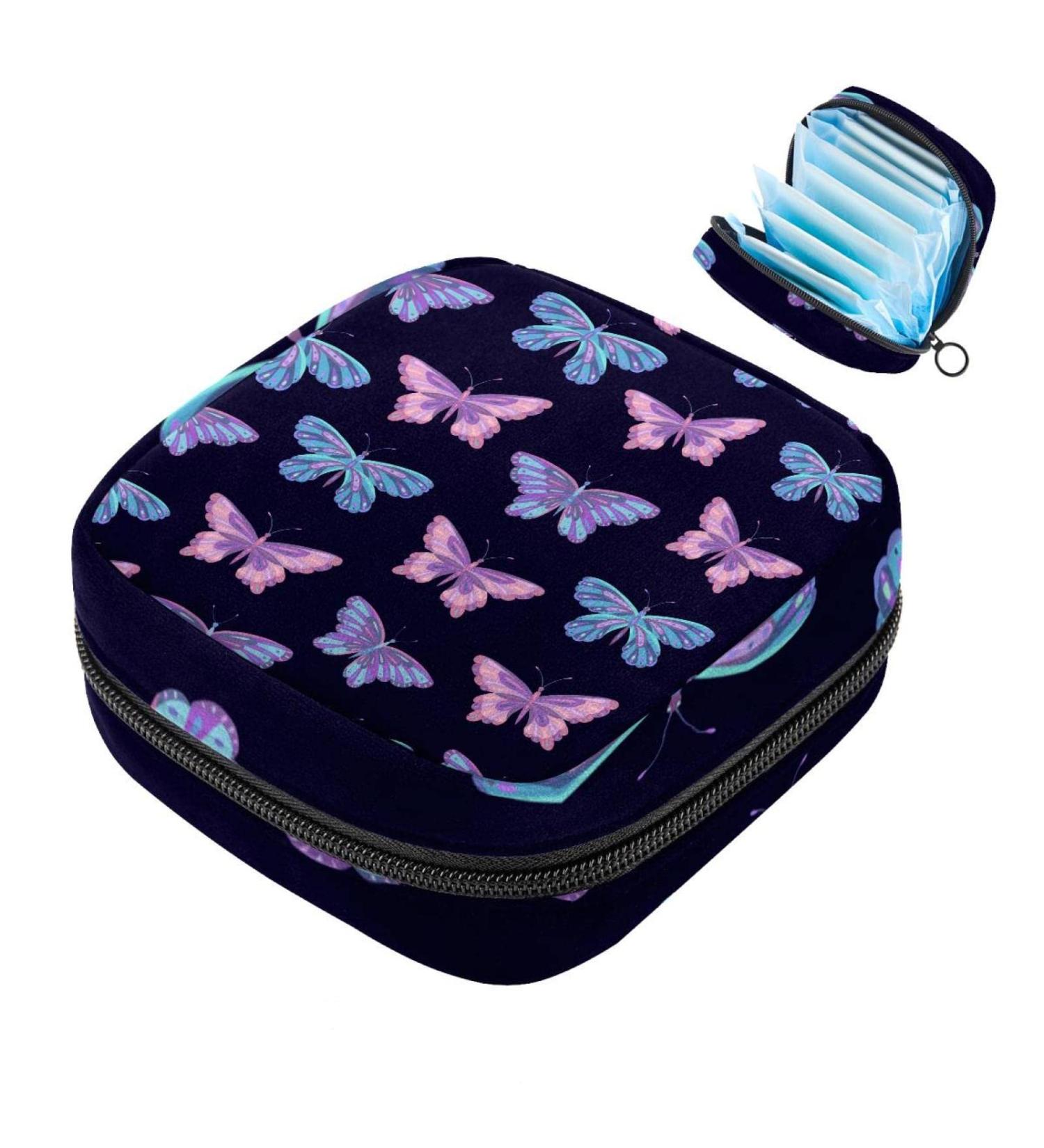 Period Pouch: Teen Girls Sanitary Napkin Storage Bag - Purple Blue Butterfly Design - Buy Online on GoSupps.com