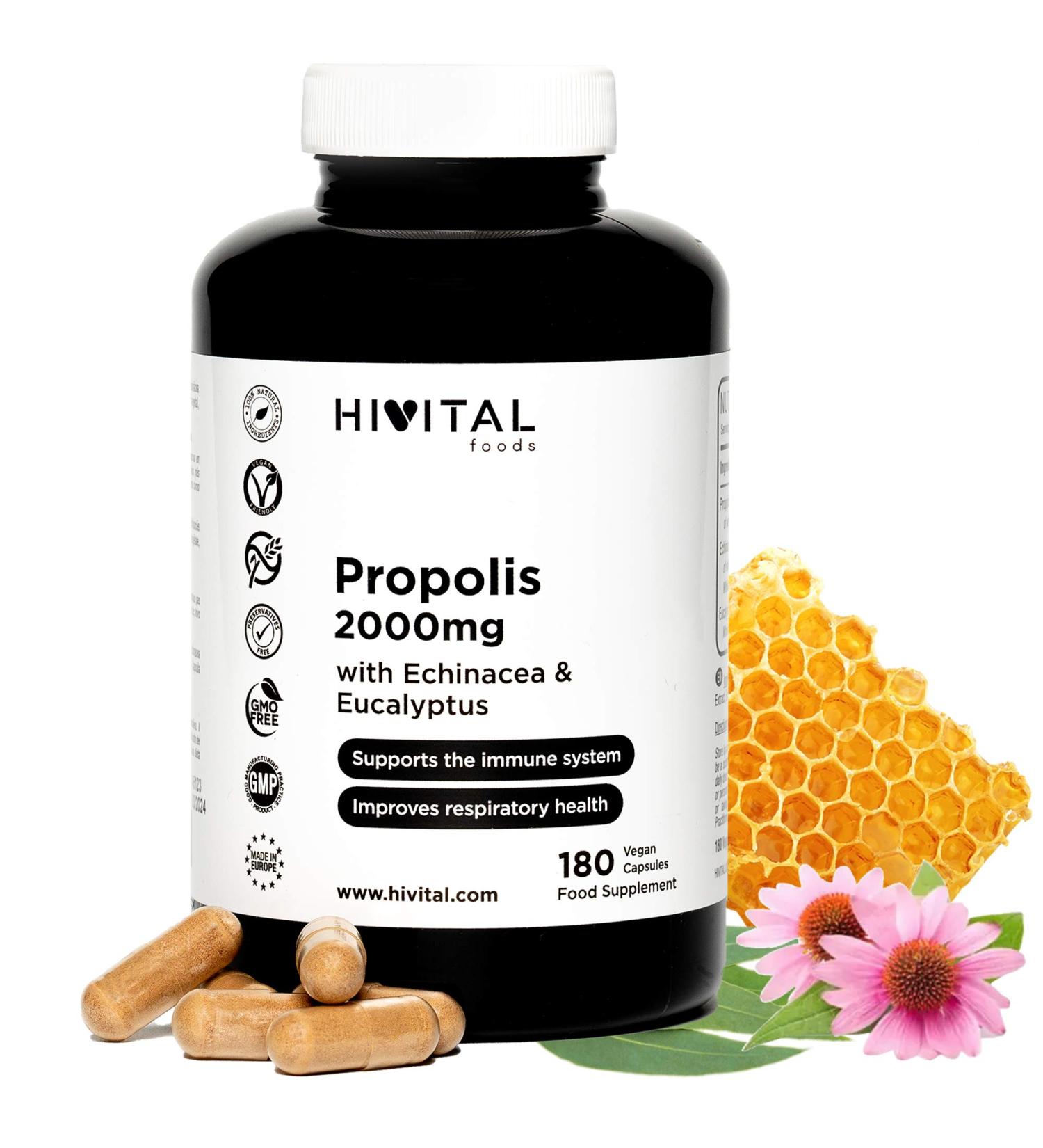 Propolis 2000 mg - 180 Vegan Capsules with Echinacea & Eucalyptus for Immune Support | 6-Month Supply - Buy Online on GoSupps.com