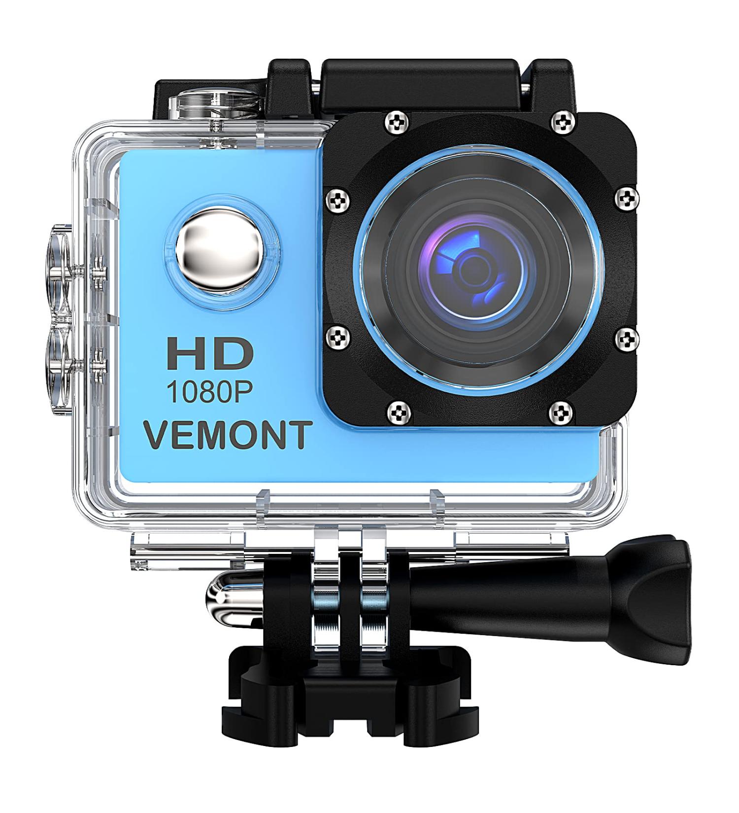 Vemont 1080P 12MP Action Camera - Full HD Sports Cam 30m Waterproof with Mounting Kit - Blue - Buy Online on GoSupps.com