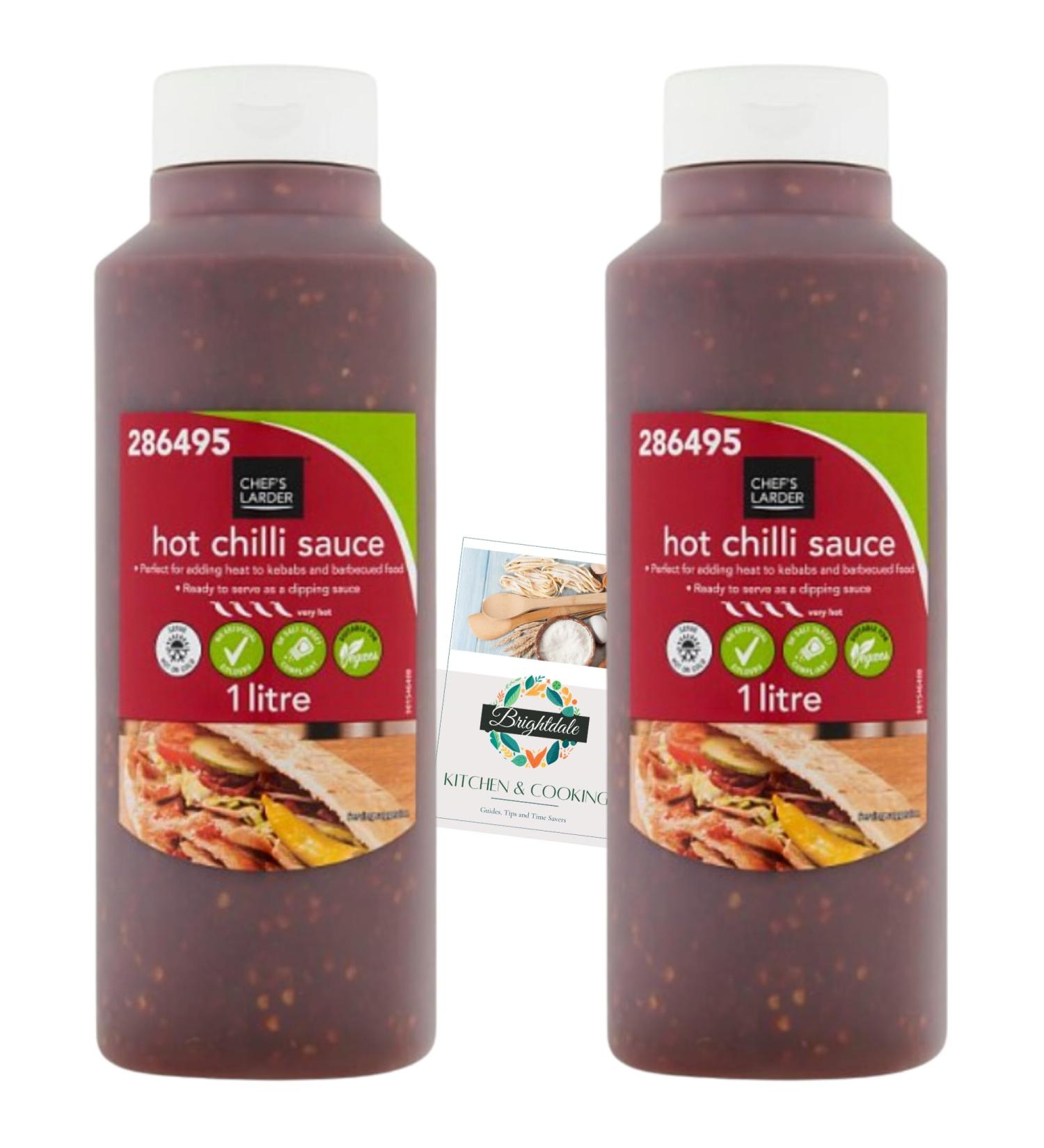 Chilli Sauce Bundle with Chef's Larder Hot Chilli 1 Litre 2 Pack + Brightdale Kitchen Booklet - Buy Online on GoSupps.com