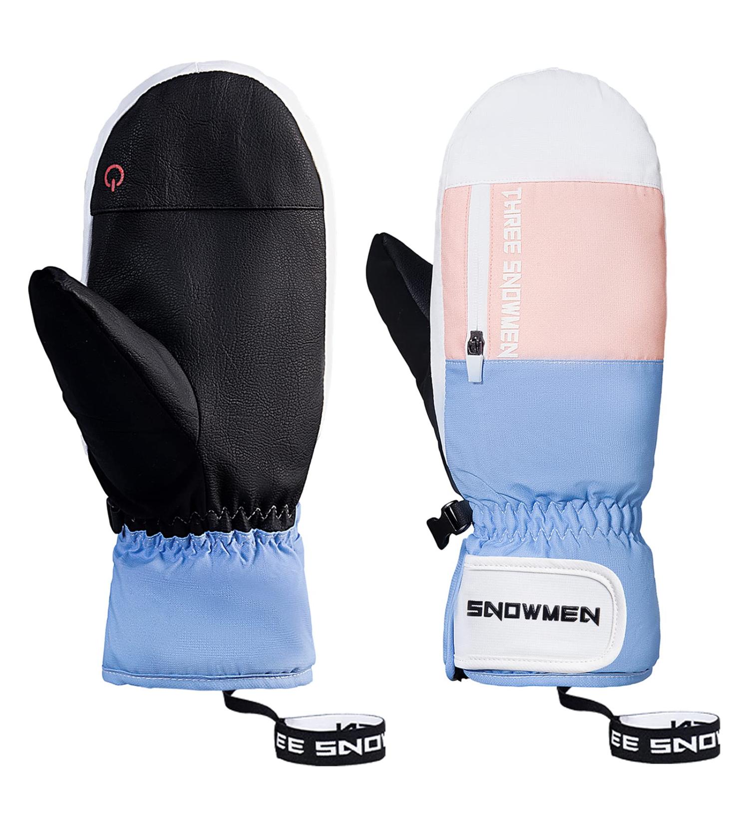 Waterproof Ski Mittens for Women Men | Touchscreen Winter Gloves for Cold Weather | Snowboard Snowmobile | Medium Pink Blue White - Buy Online on GoSupps.com