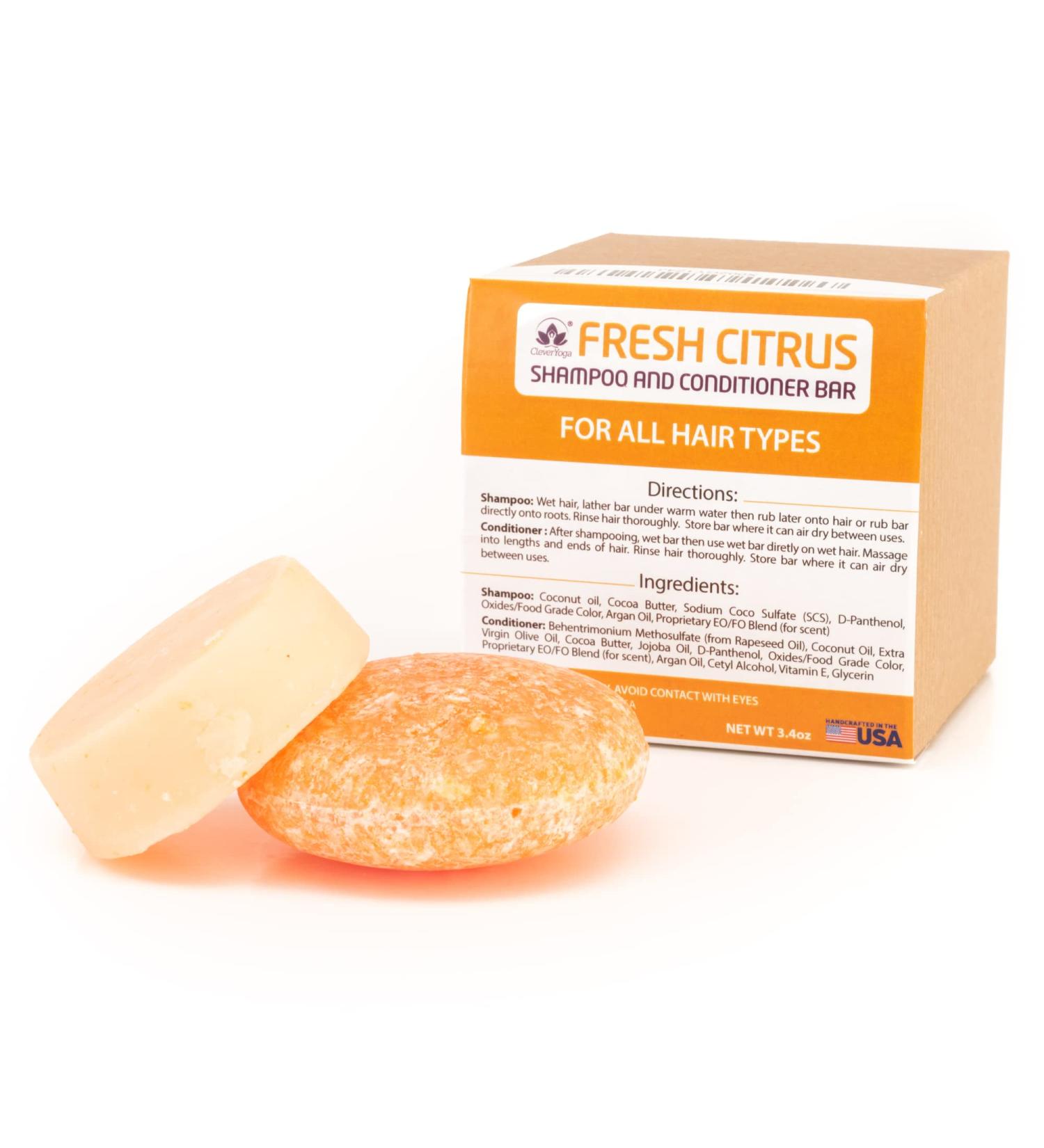 Fresh Citrus Shampoo and Conditioner Bar Set - 100% Natural, Vegan, Eco Friendly - Handmade in USA by Clever Yoga - Buy Online on GoSupps.com