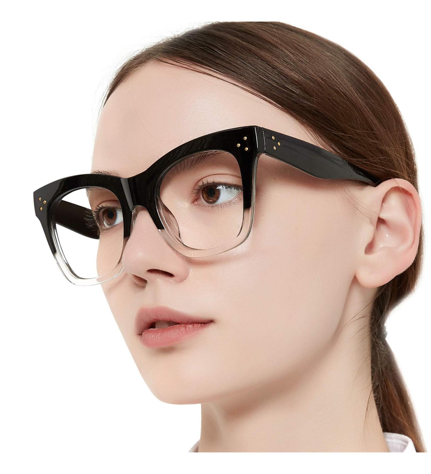 OCCI CHIARI Blue Light Blocking Reading Glasses for Women - Oversized Trendy Computer Readers (1.0 to 6.0) - Black-Clear 1.5 x - Buy Online on GoSupps.com