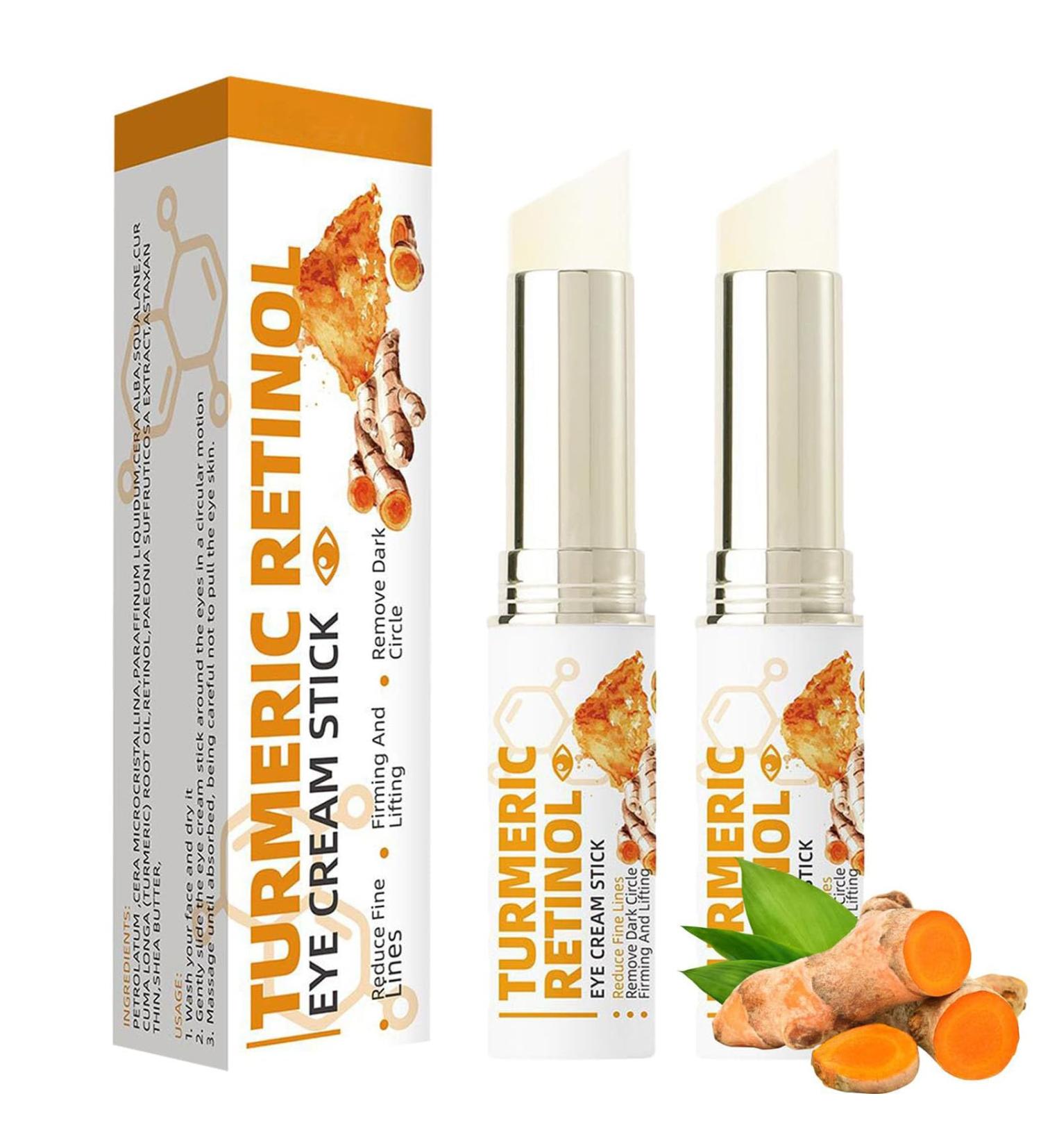 Turmeric Retinol Eye Cream Stick Moisturizing Eye Cream Anti-Aging Under Eye Cream for Dark Circles Puffiness Eye Bags (2pcs) - Buy Online on GoSupps.com