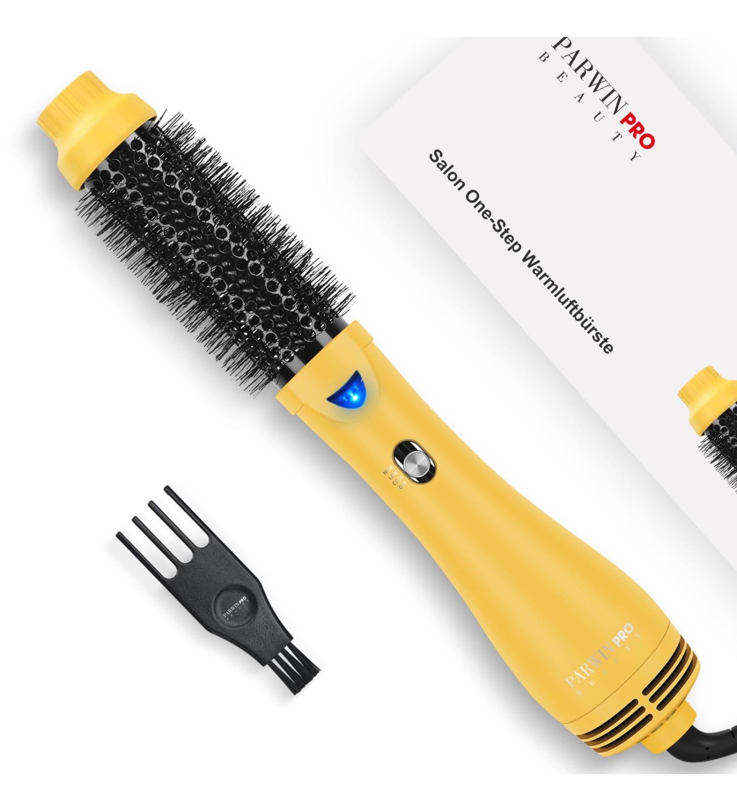 One-Step Warm Air Brush F hnbrush - Parwin Pro Beauty 4-in-1 Round Hair Dryer & Volume Brush 1000W Ion Technology for Smoothing & Curling - Yellow - Buy Online on GoSupps.com
