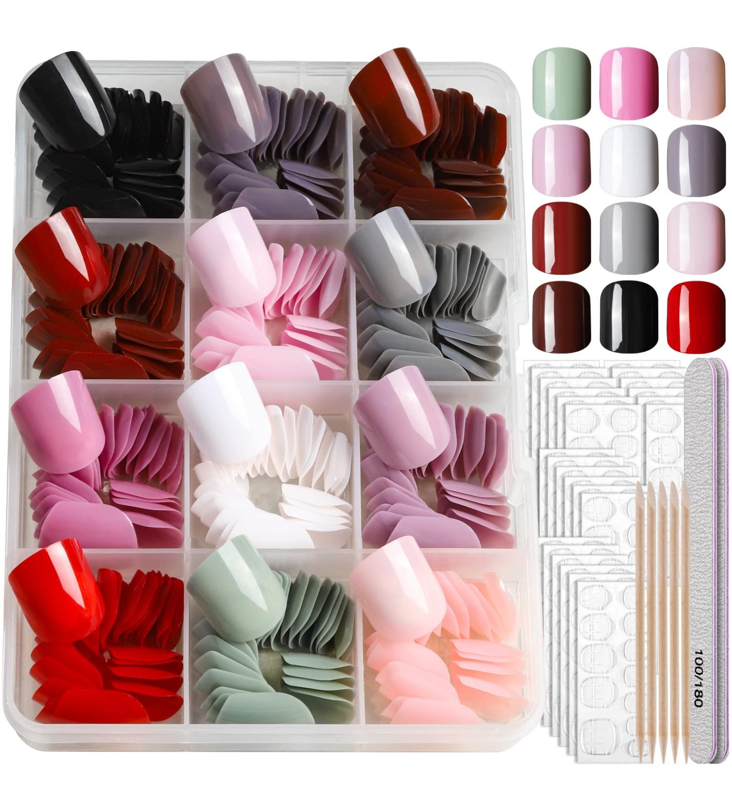 Teenitor Short Press On Nails - 12 Packs Glossy Square Fake Nails for Women with Adhesive Tabs and Nail Files - Buy Online on GoSupps.com