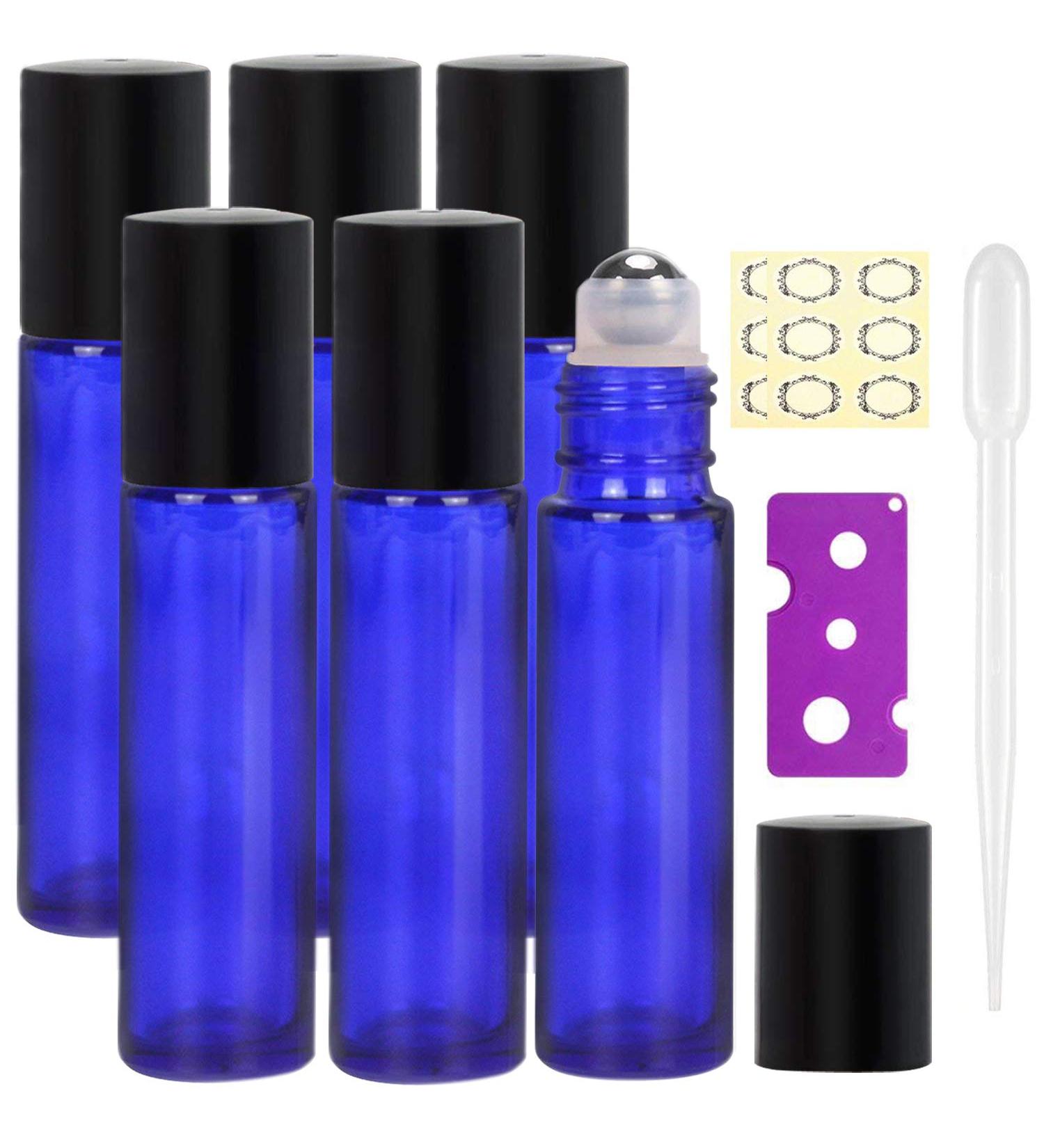 Yalbdopo Essential Oil Roller Bottles - 6Pcs 10ml Refillable Cobalt Blue Glass Roll on Bottles with Black Lids 12 Pcs Labels Dropper & Opener Included - Perfect for Fragrance Aromatherapy - Buy Online on GoSupps.com