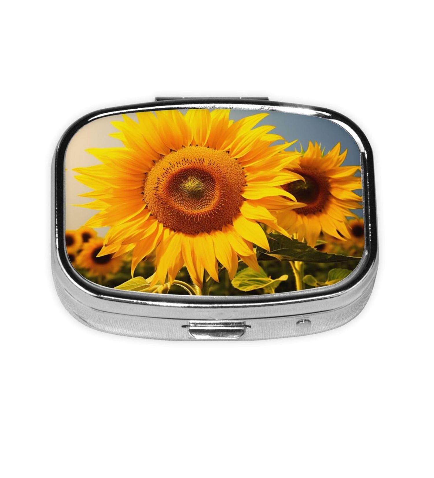Sunflower Printing Small Pill Case - 2 Compartment Travel Pill Organizer for Purse & Pocket | Cute Gift Idea - Buy Online on GoSupps.com