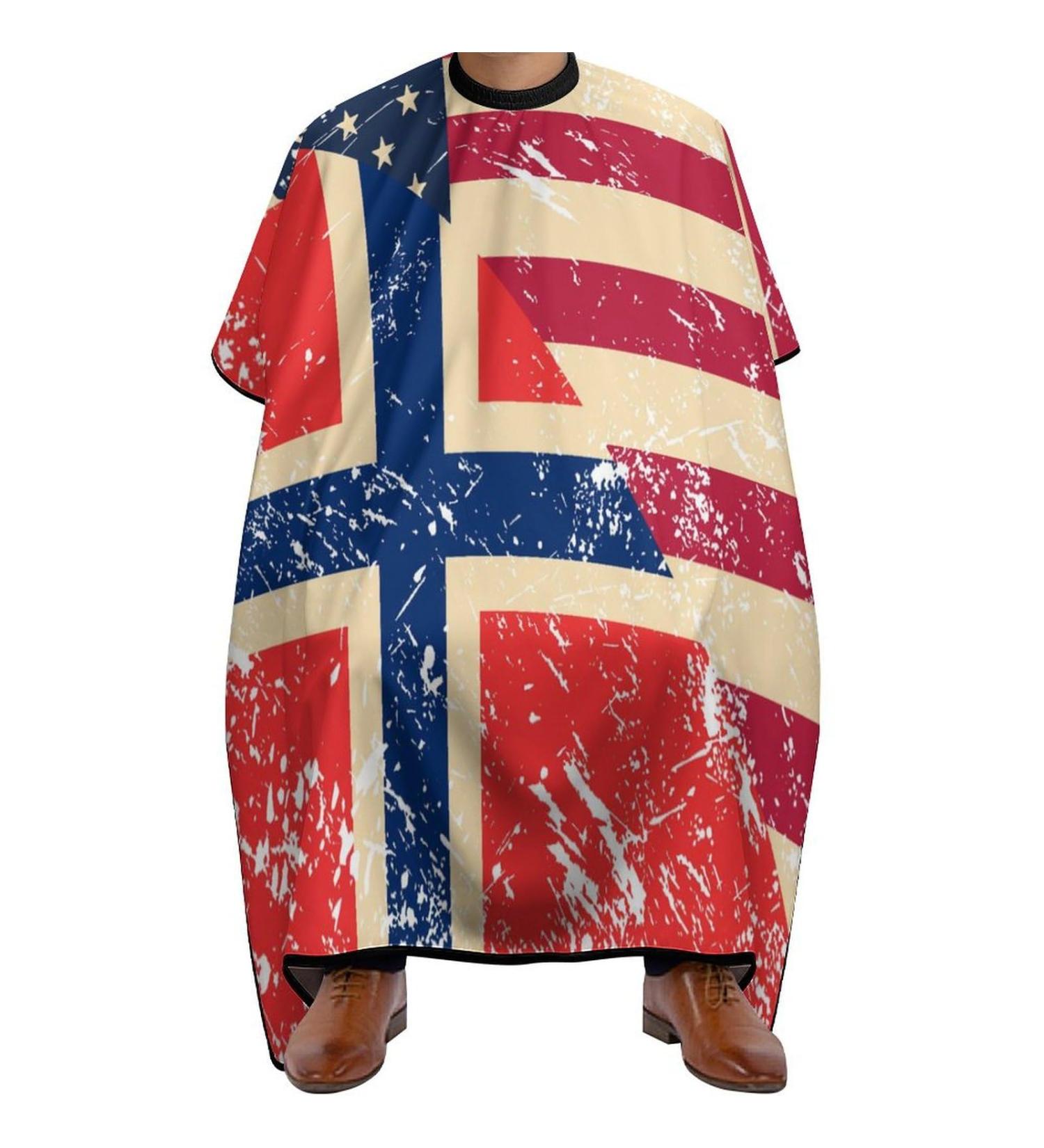 American & Norway Retro Flag Barber Cape - Adjustable Snap Hair Cutting Salon Apron for Adults | International Shipping - Buy Online on GoSupps.com