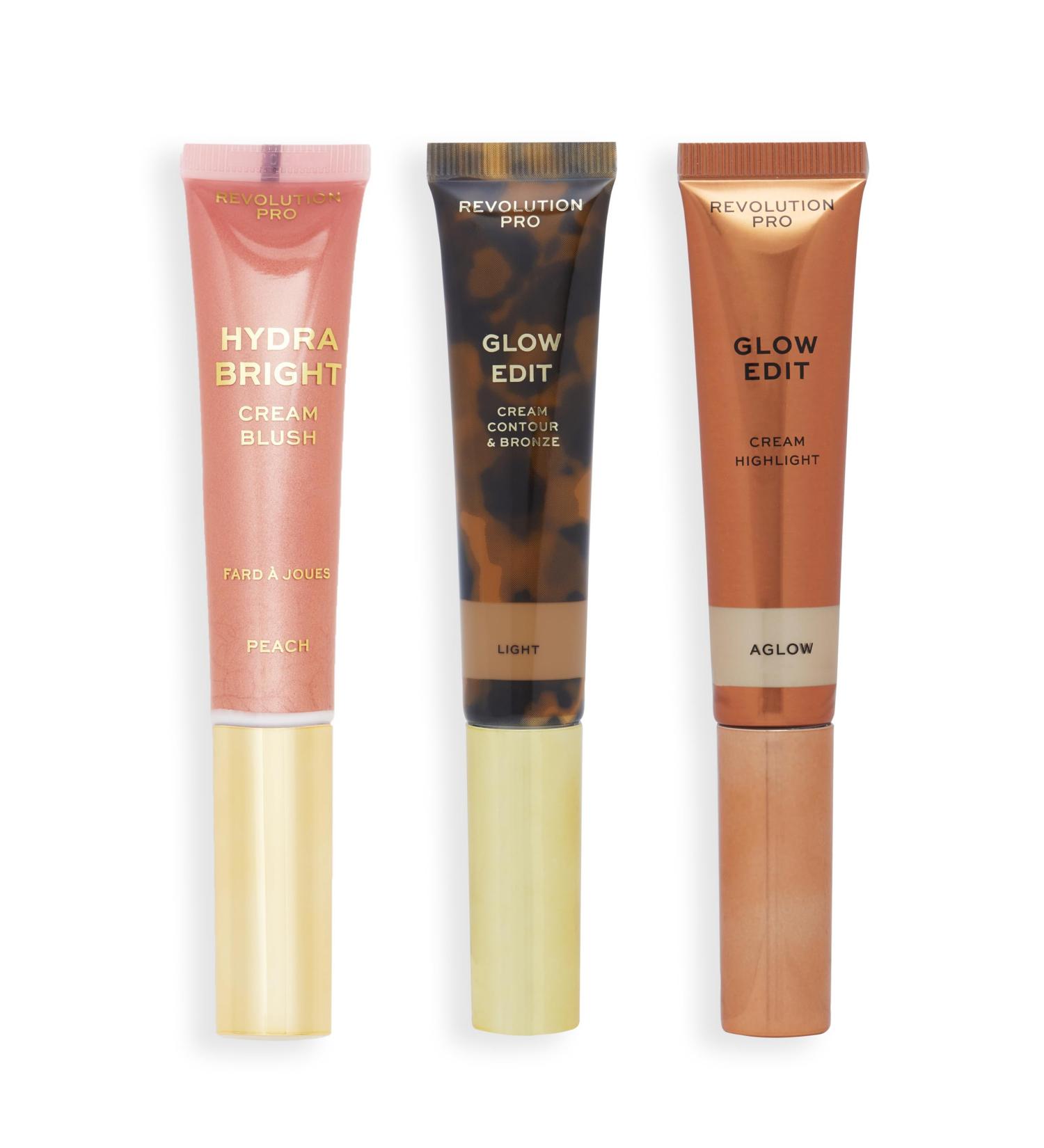 Revolution Pro Cream Face Wand Trio Cream Contour Blush & Highlighter Makeup Set Vegan & Cruelty-Free Light 1x12ml 2x15ml